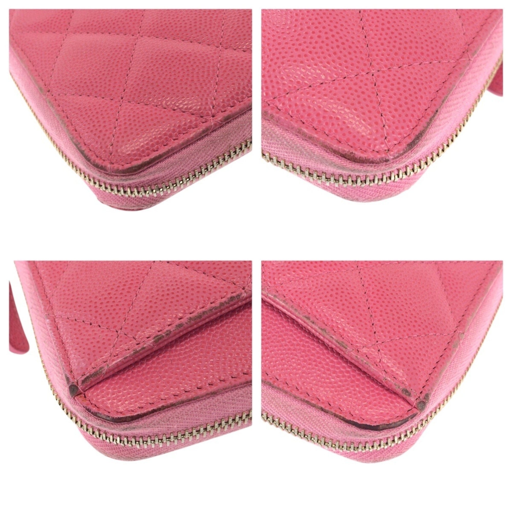 Chanel Pink Grained Calfskin Long Wallet (Bi-Fold) (Pre-Owned)