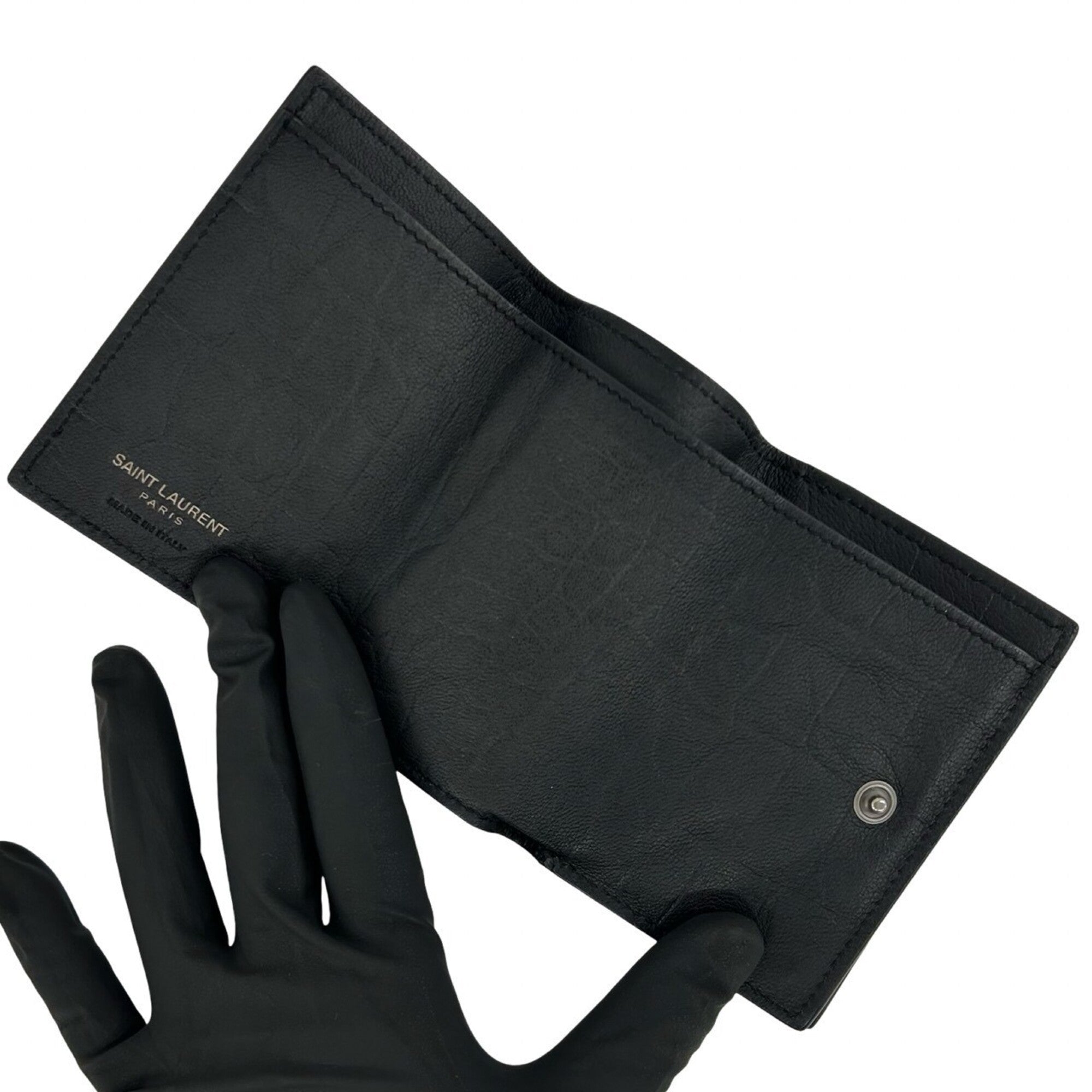 Saint Laurent Black Leather Wallet (Tri-Fold) (Pre-Owned)