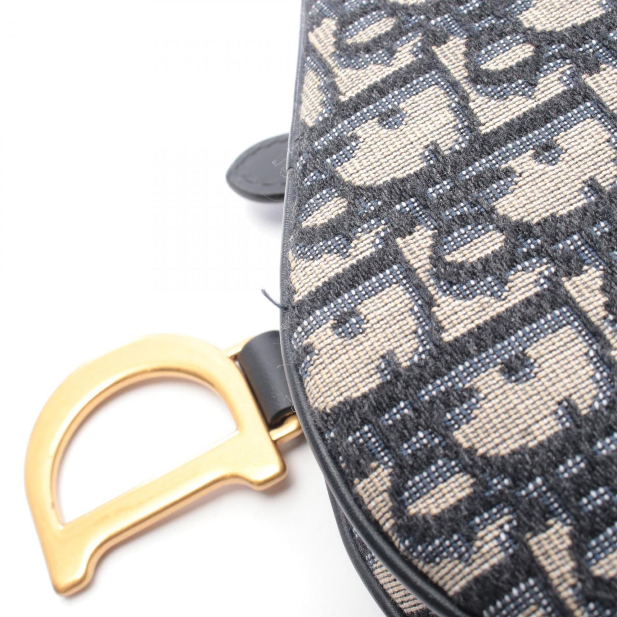Christian Dior Ivory Navy Canvas Leather Handbag Saddle Bag (Pre-Owned)