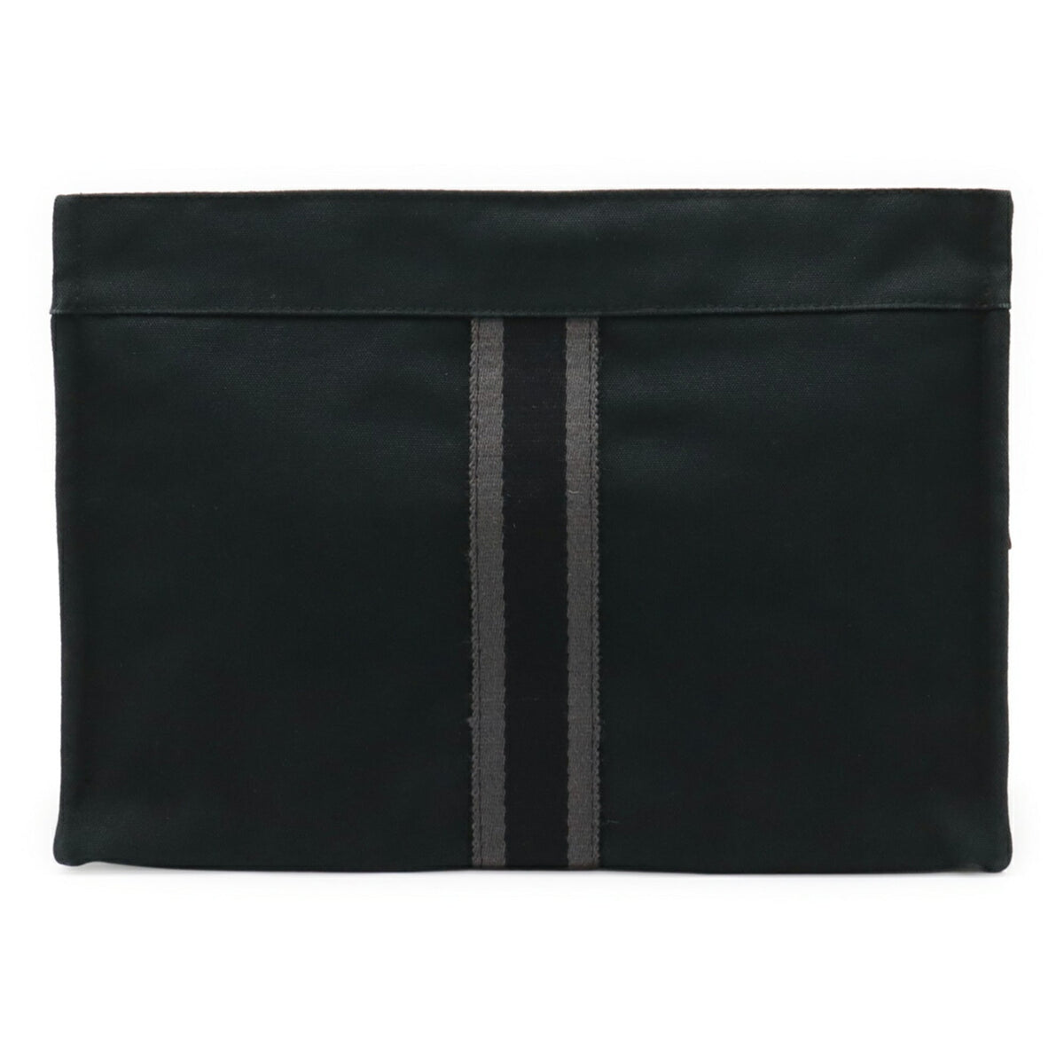 Hermes Black Gray Canvas Leather Clutch Bag (Pre-Owned)