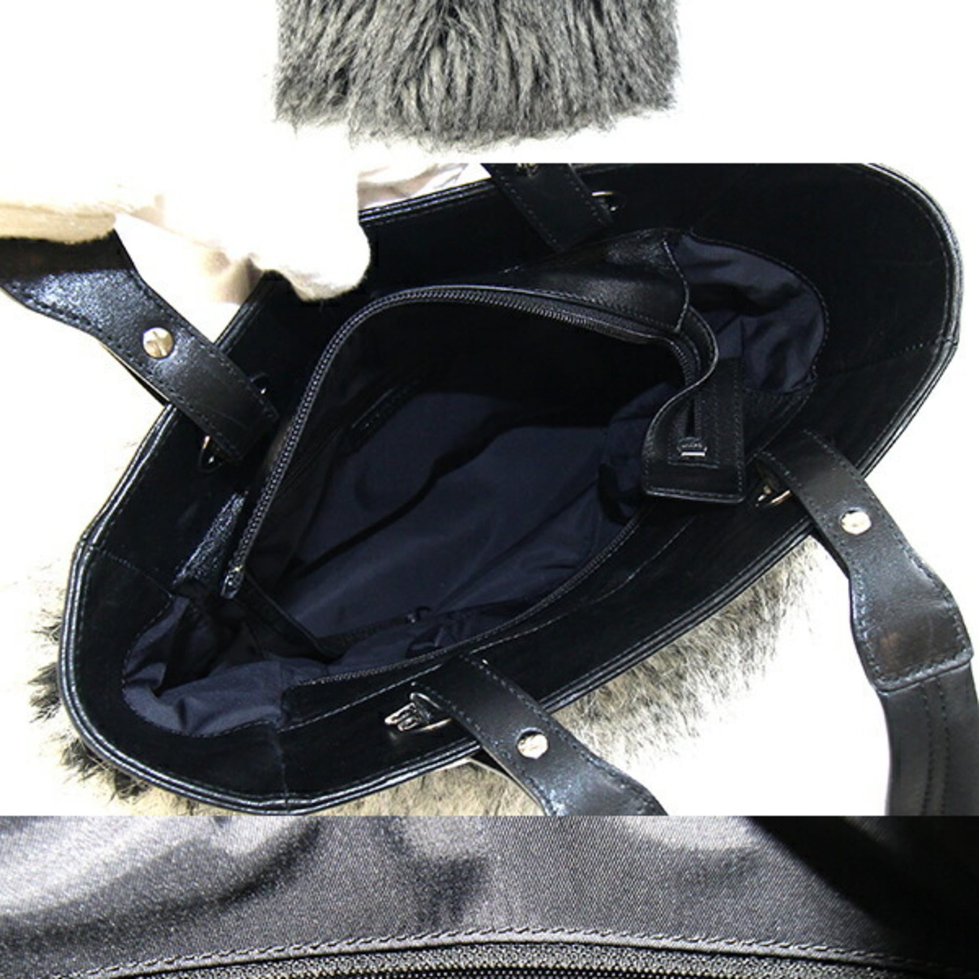 Chanel Paris Biarritz Black Leather Coated Canvas Shoulder Bag Tote Bag (Pre-Owned)