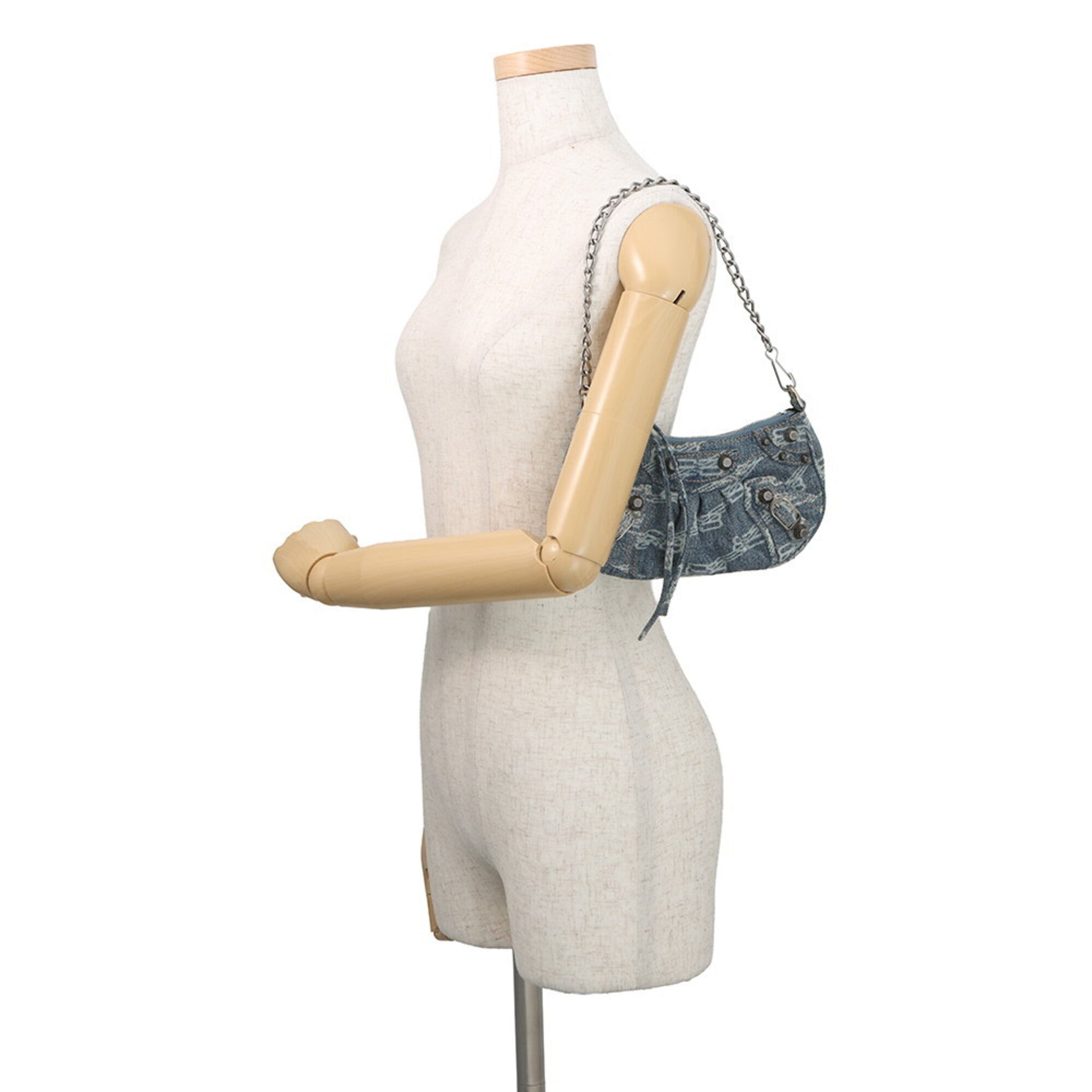 Balenciaga Blue White Denim Handbag Shoulder Bag (Pre-Owned)