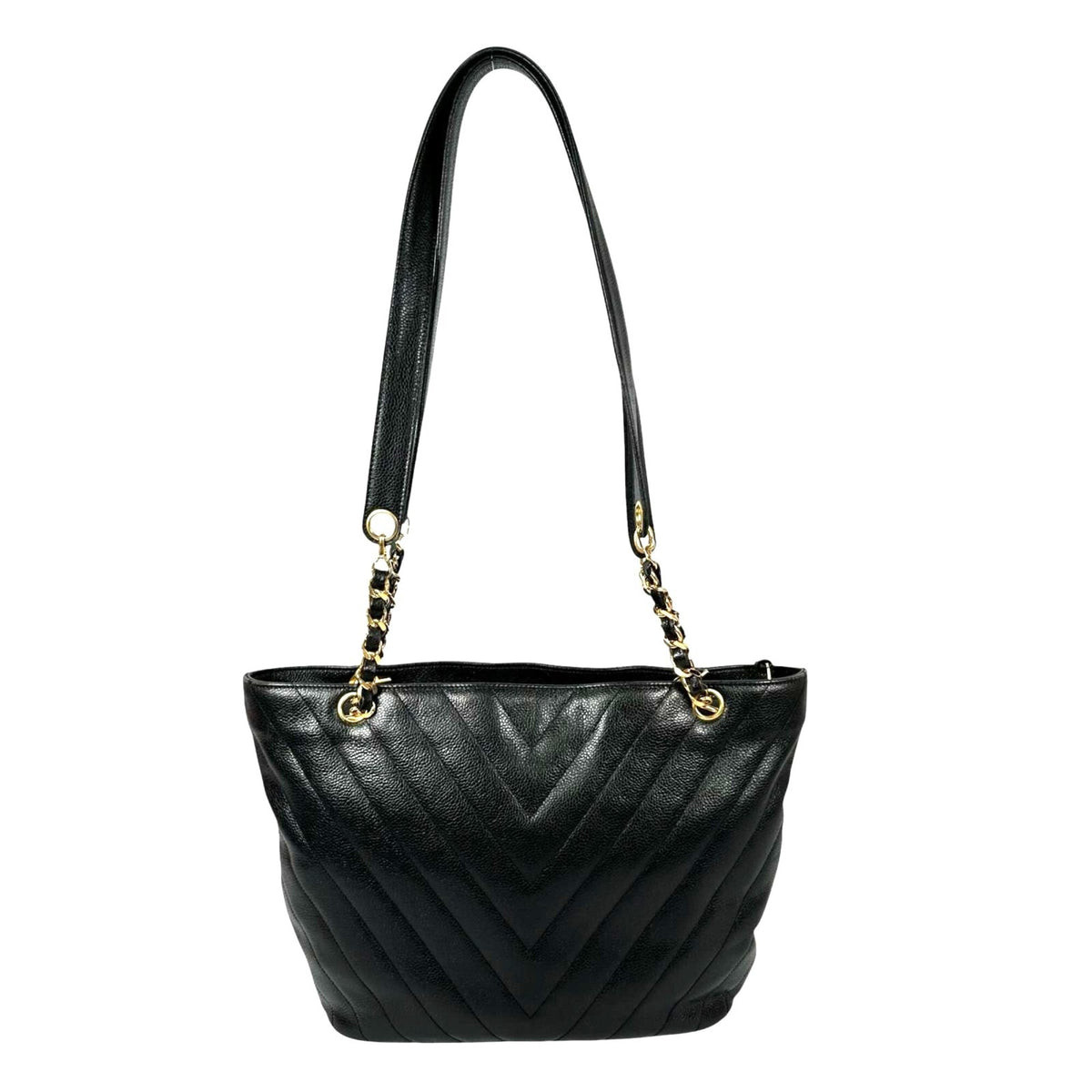 Chanel Black Grained Calfskin Shoulder Bag Tote Bag (Pre-Owned)
