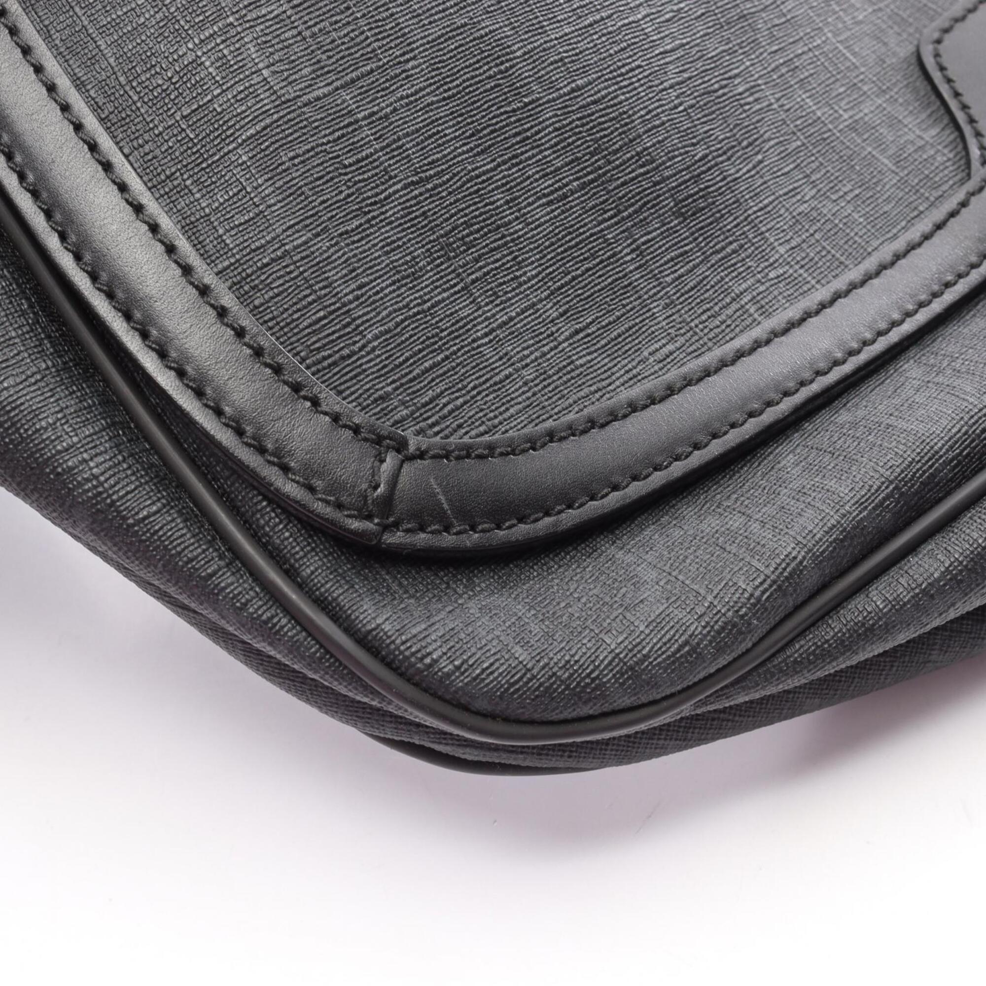 Gucci Black Leather Canvas Handbag Shoulder Bag (Pre-Owned)