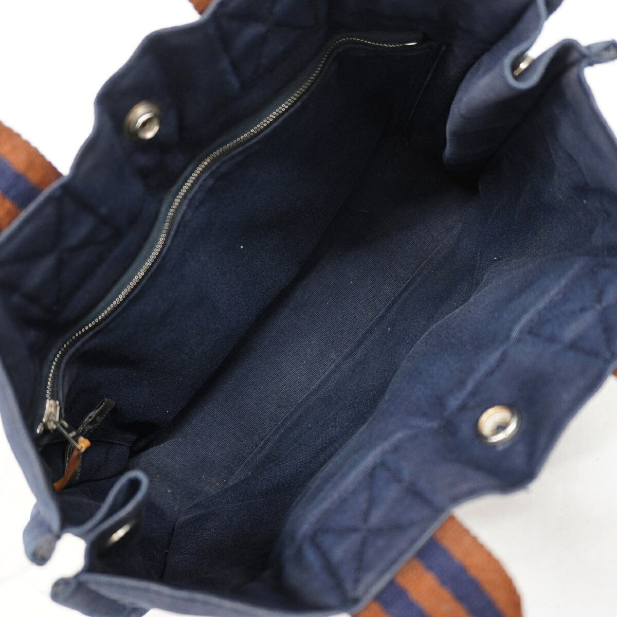 Hermes Brown Navy Canvas Tote Bag (Pre-Owned)