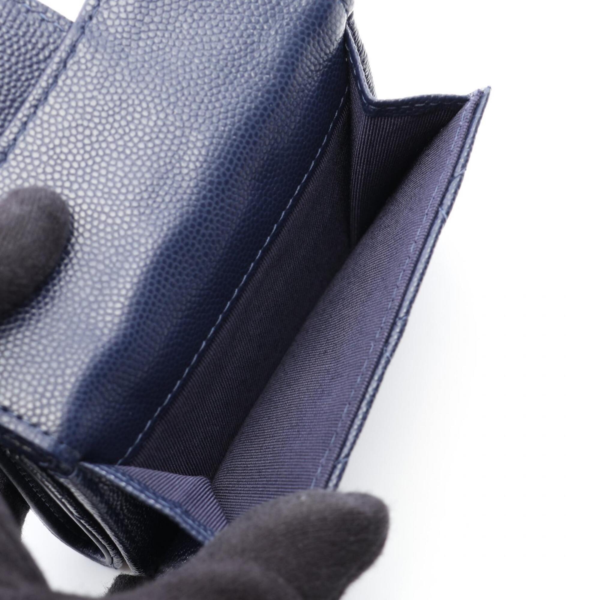 Chanel Navy Grained Calfskin Wallet (Tri-Fold) (Pre-Owned)