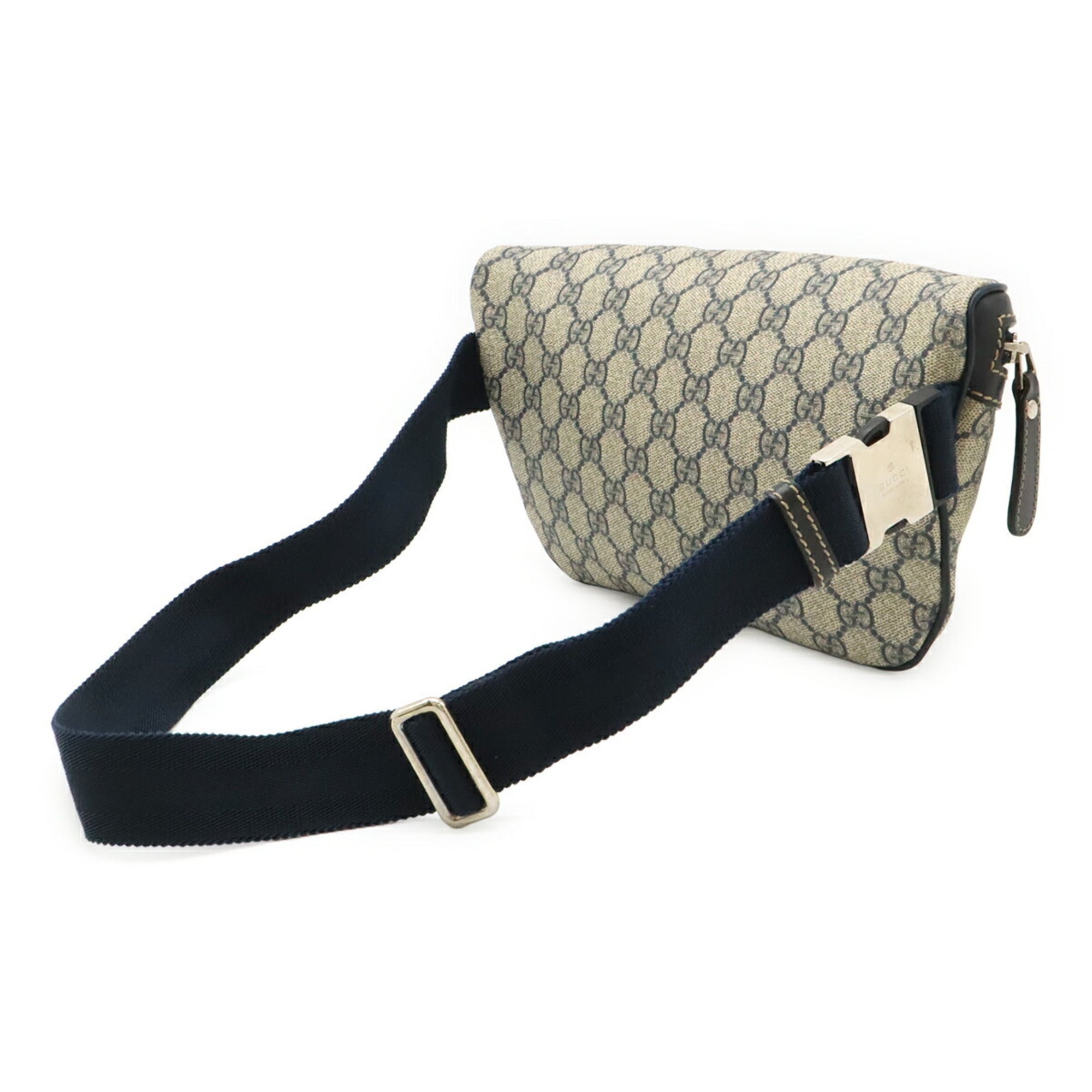 Gucci Gg Imprimé Navy Coated Canvas Pvc Leather Pouch Sling Bag (Pre-Owned)