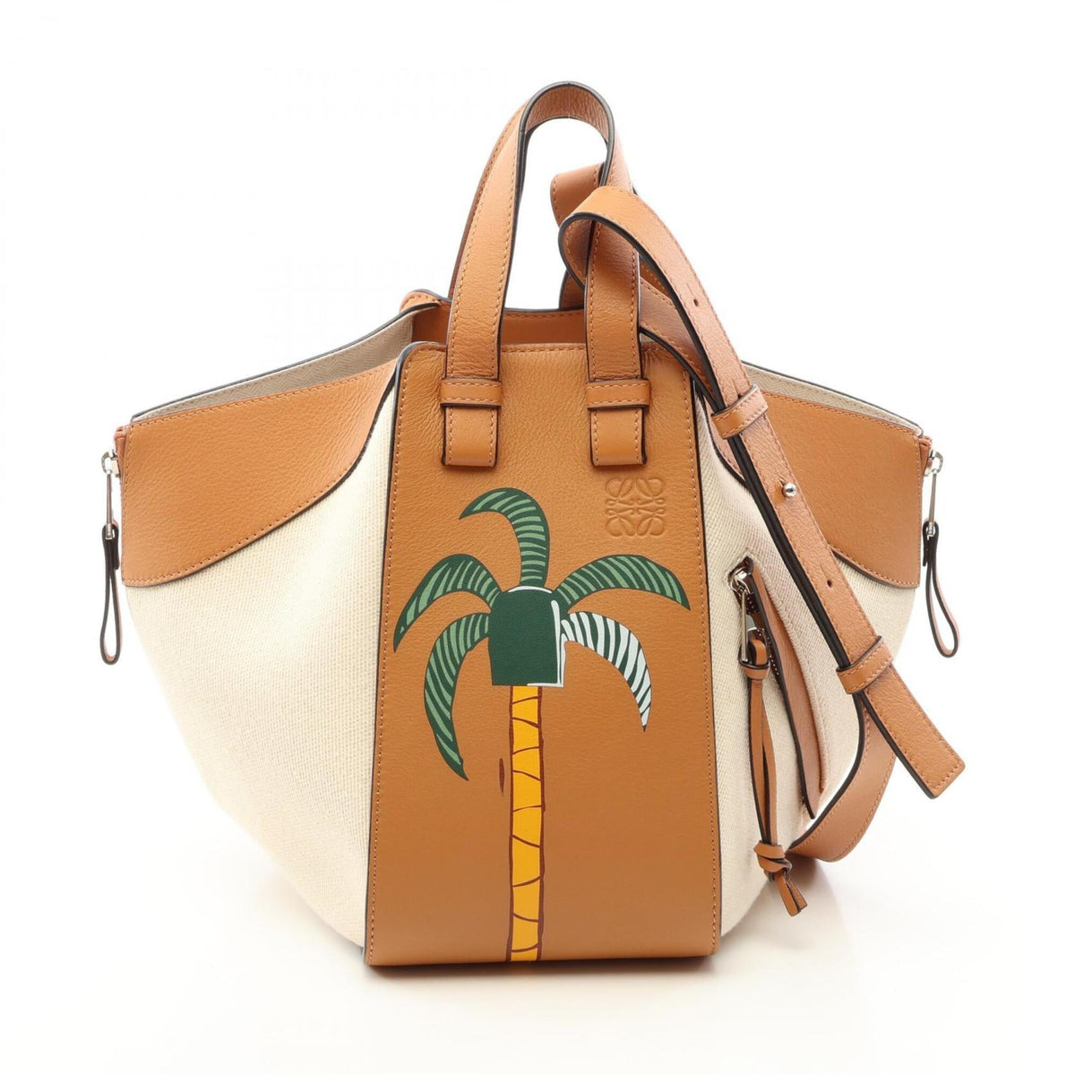 Loewe Brown Ivory Leather Canvas Handbag (Pre-Owned)