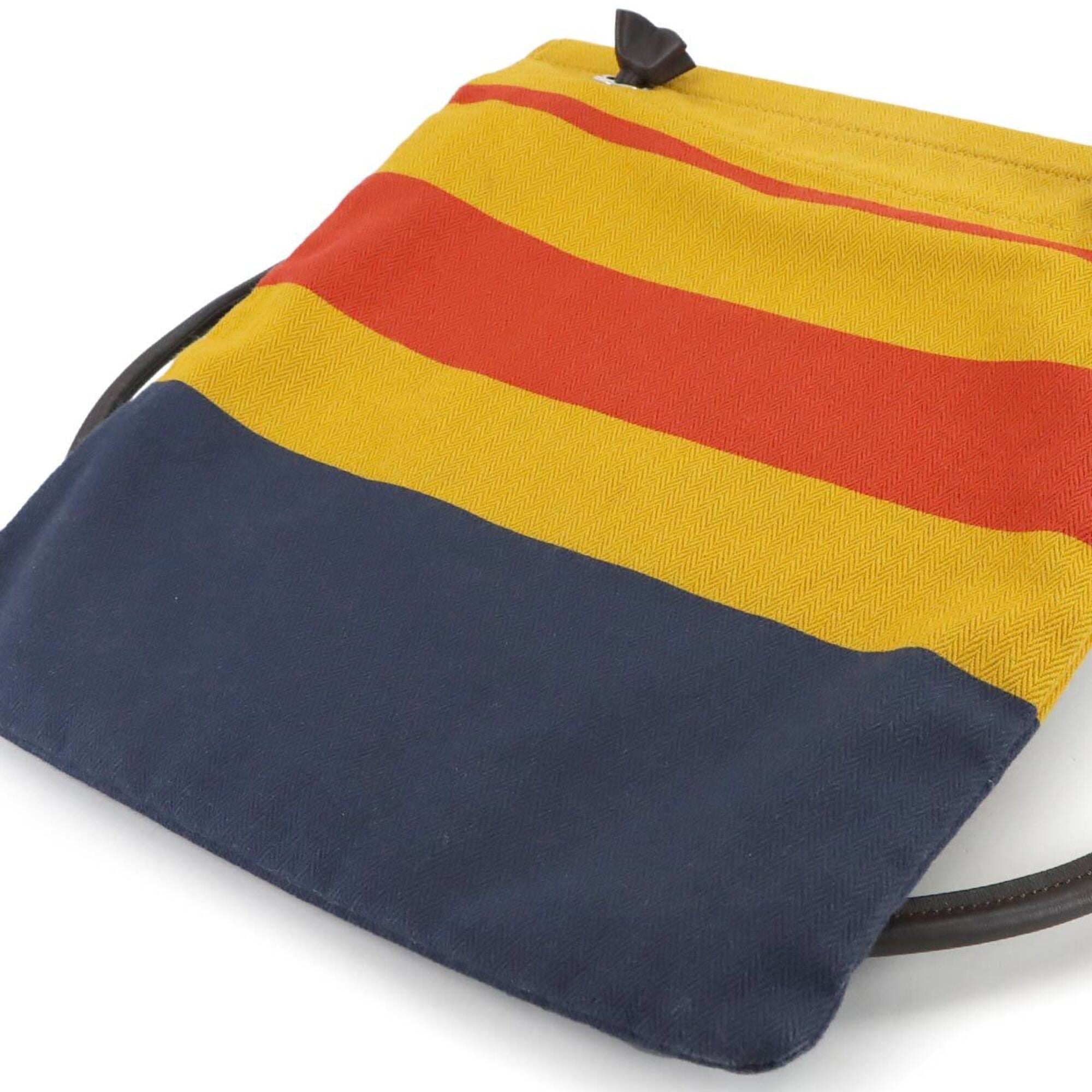 Hermes Jaune Marine Blue Orange Toile Chevron Swift Leather Shoulder Bag (Pre-Owned)