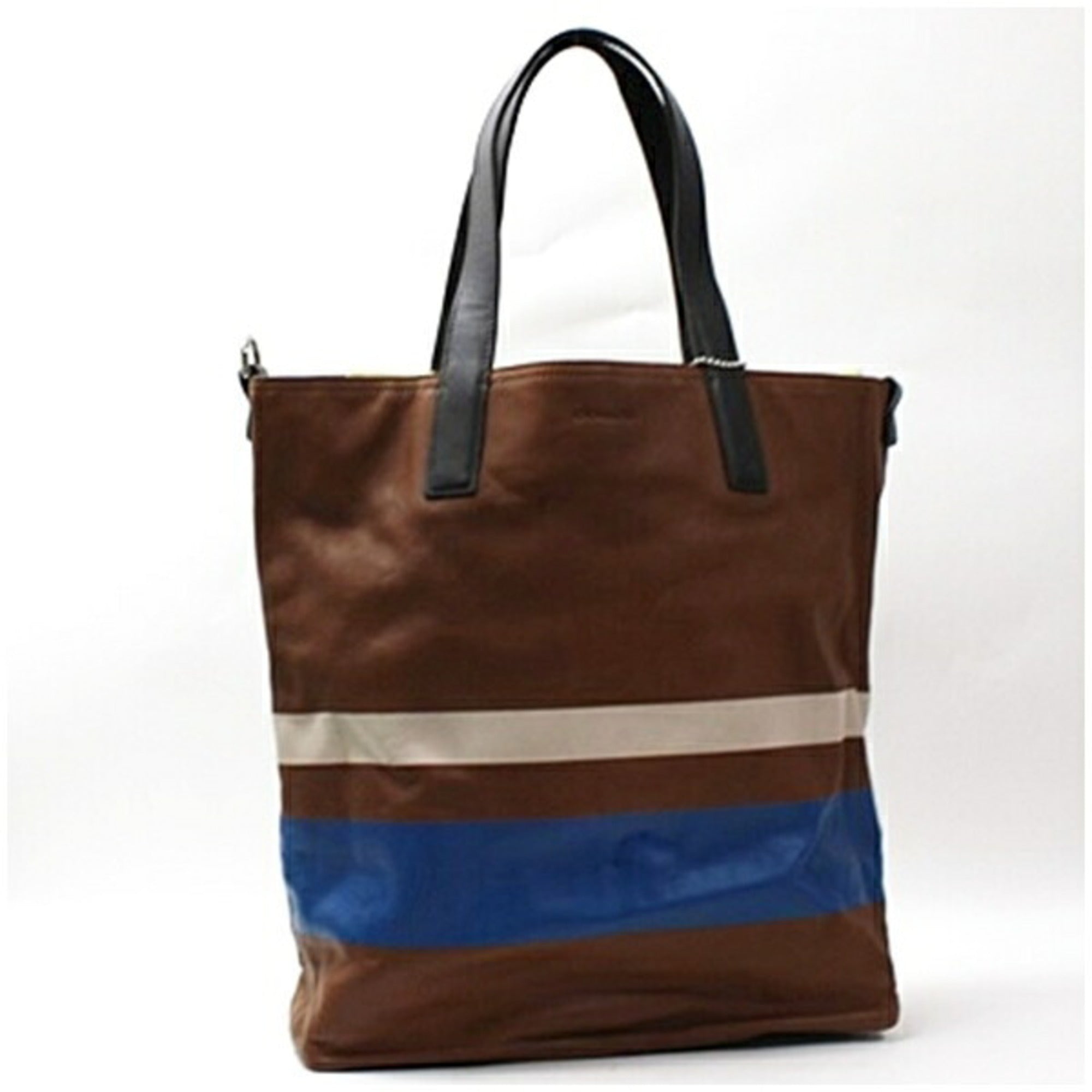 Coach Blue Brown White Leather Canvas Tote Bag (Pre-Owned)