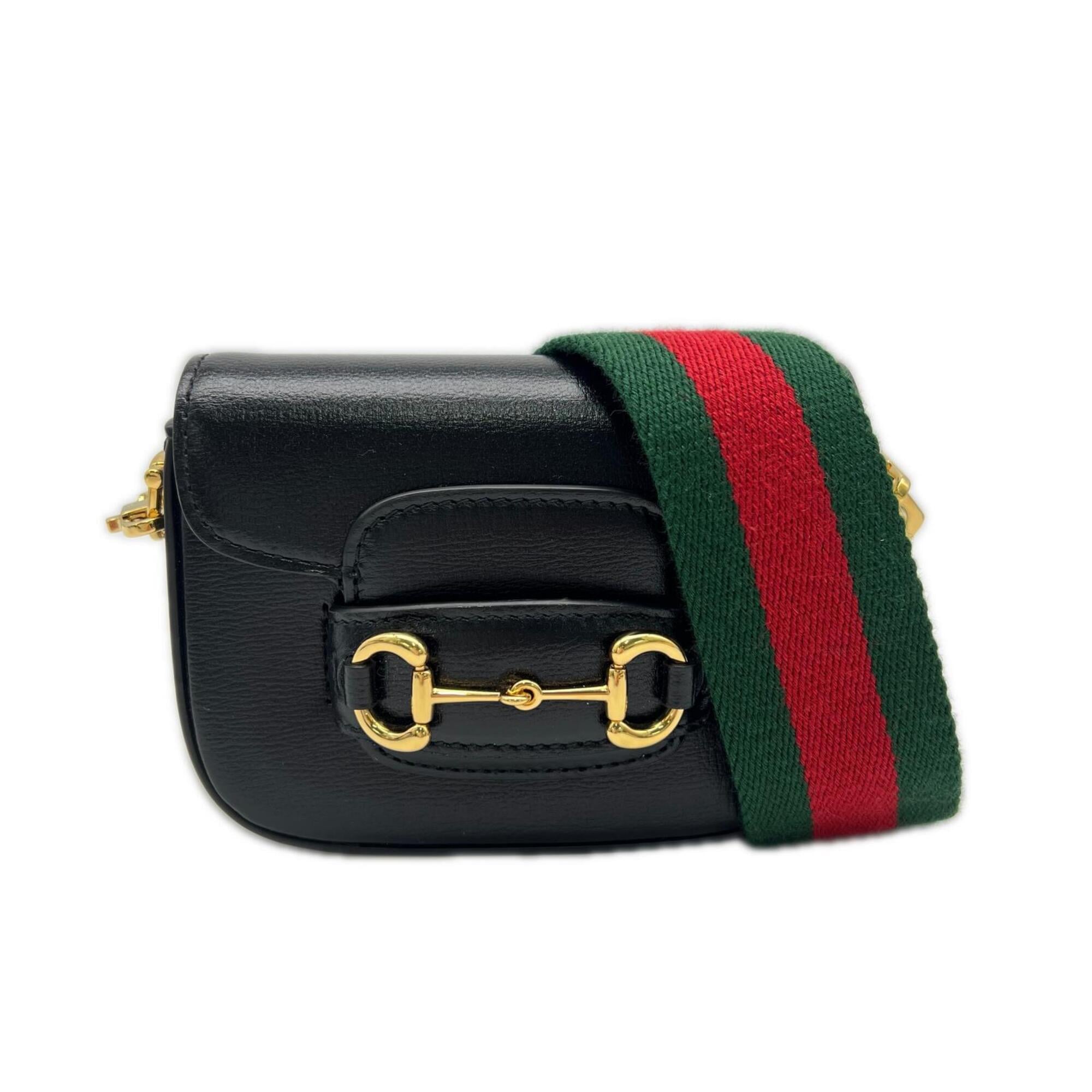 Gucci Horsebit Black Leather Canvas Shoulder Bag (Pre-Owned)