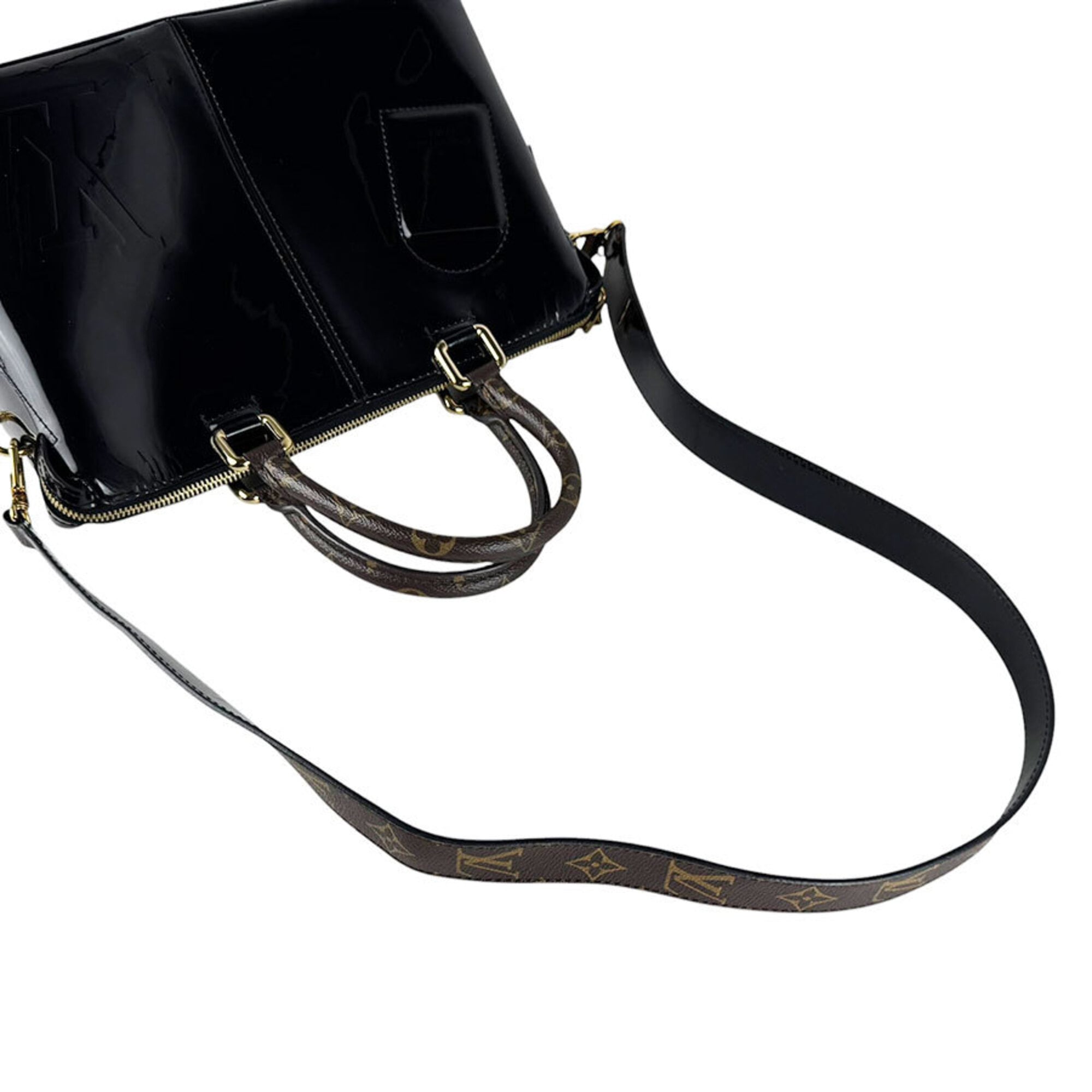 Louis Vuitton Black Brown Monogram Patent Leather Monogram Handbag Shoulder Bag (Pre-Owned)