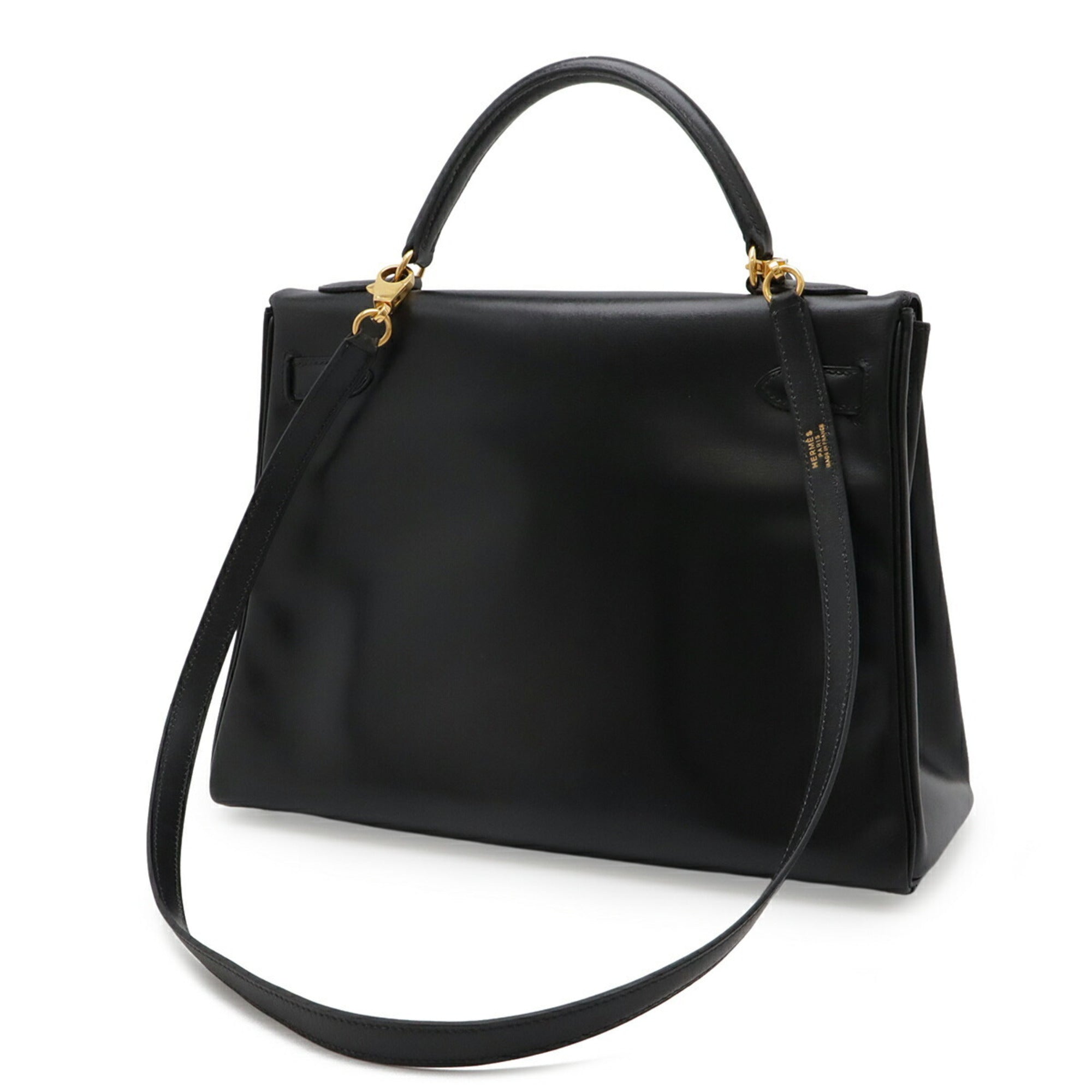 Hermes Black Box Calf Leather Handbag Shoulder Bag (Pre-Owned)