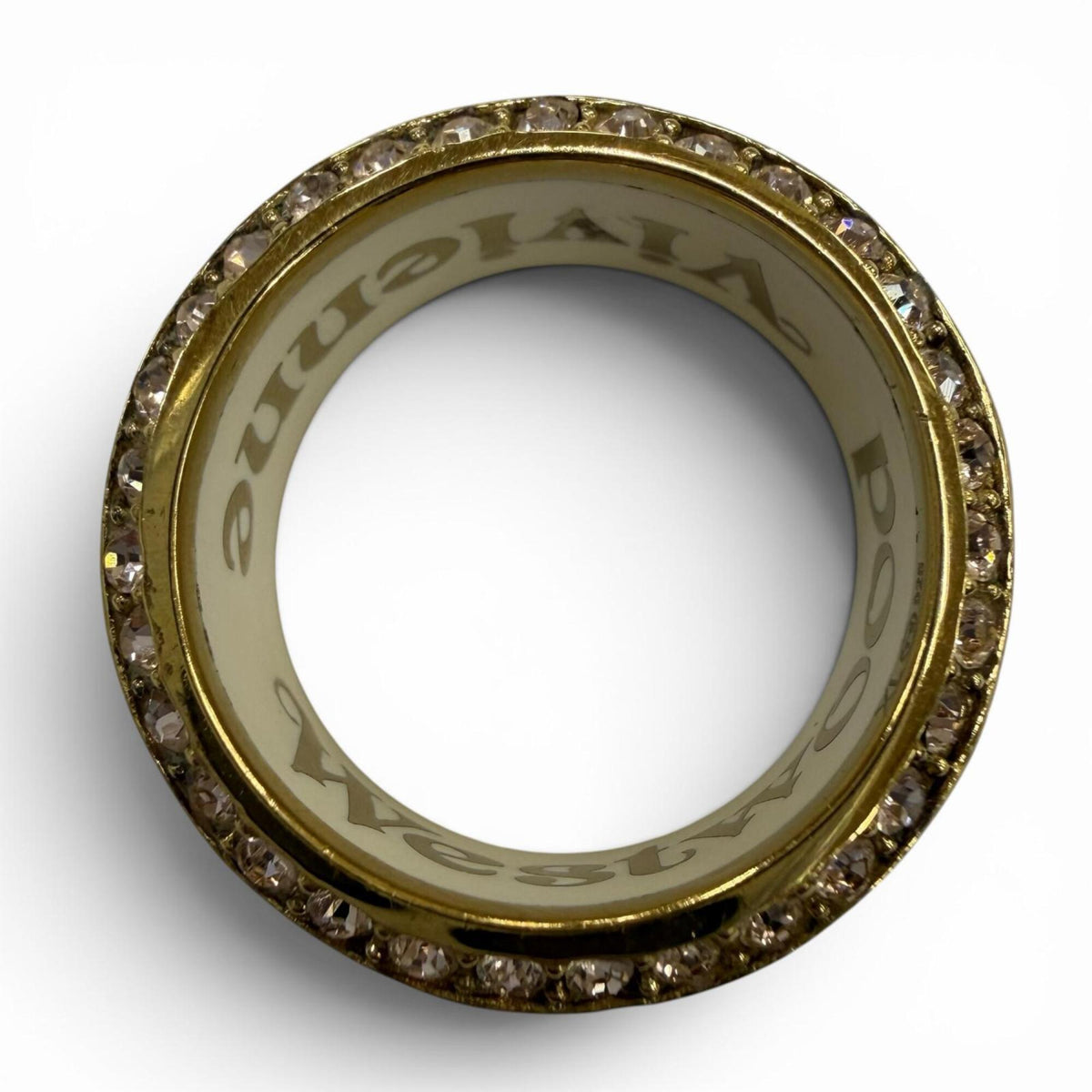 Vivienne Westwood Gold White Rhinestone Band Ring (Pre-Owned)
