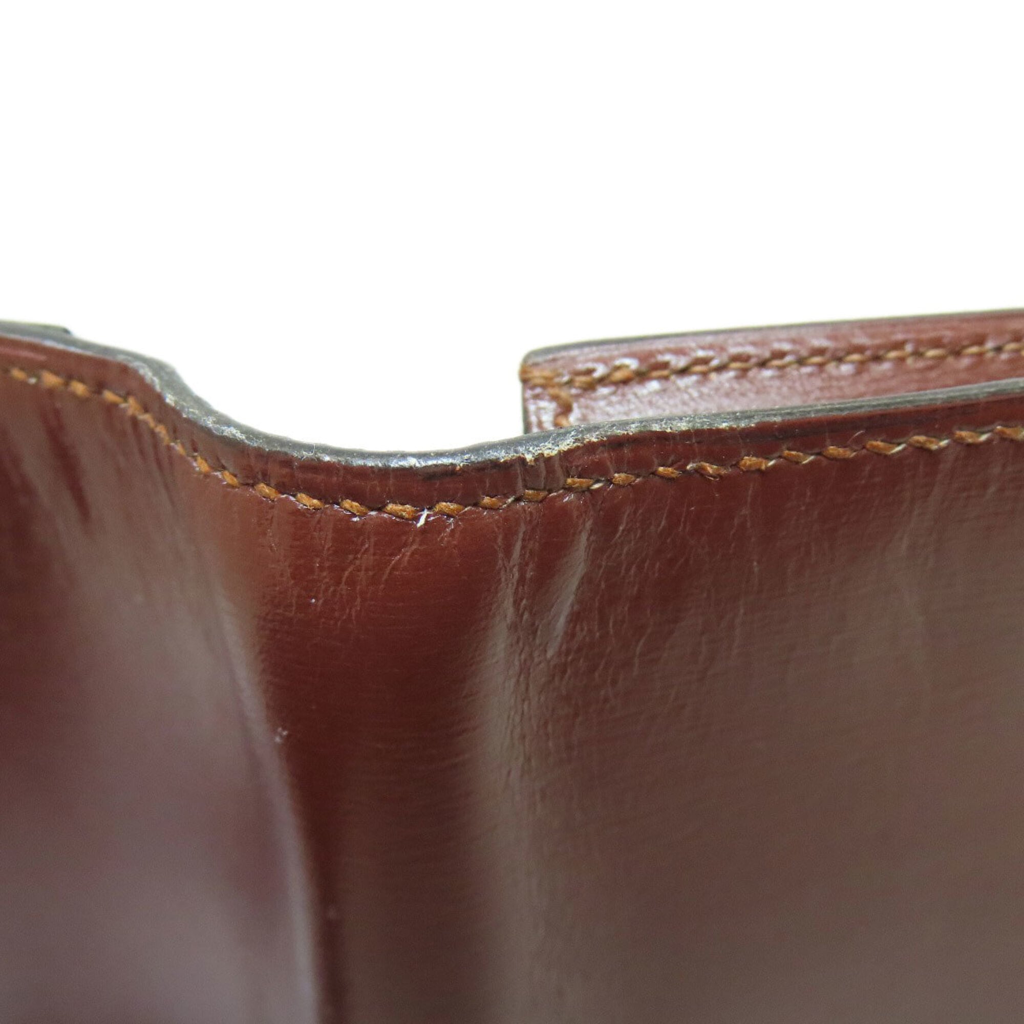 Hermes Brown Red Color Box Calf Leather Long Bill Wallet (Bi-Fold) (Pre-Owned)