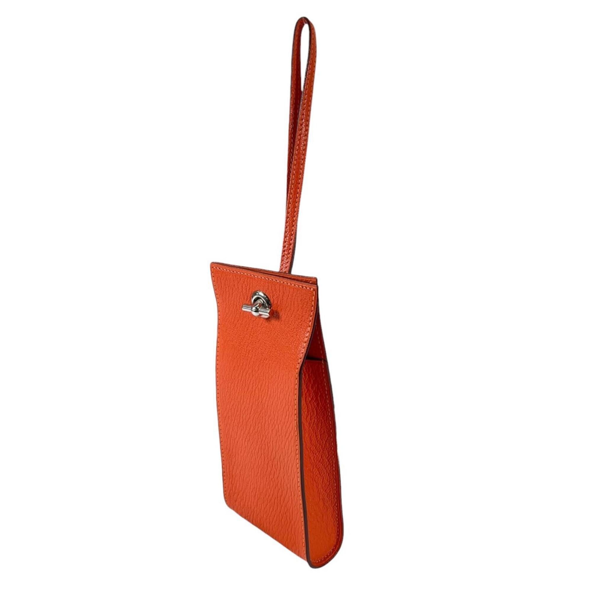 Hermes Orange Chevre Myzore Leather Pouch (Pre-Owned)