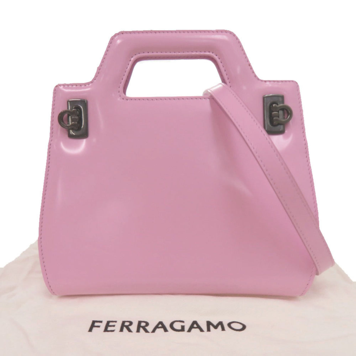 Salvatore Ferragamo Gancini Pink Patent Leather Handbag Shoulder Bag (Pre-Owned)