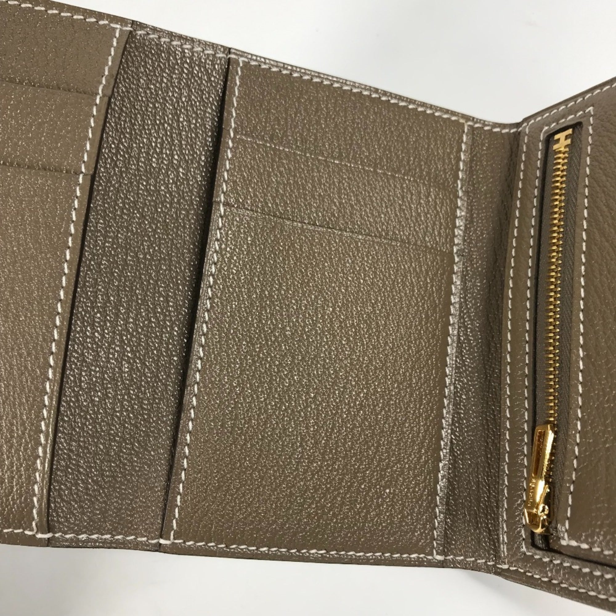 Hermes Etoupe Gray Chevre Leather Wallet (Tri-Fold) (Pre-Owned)