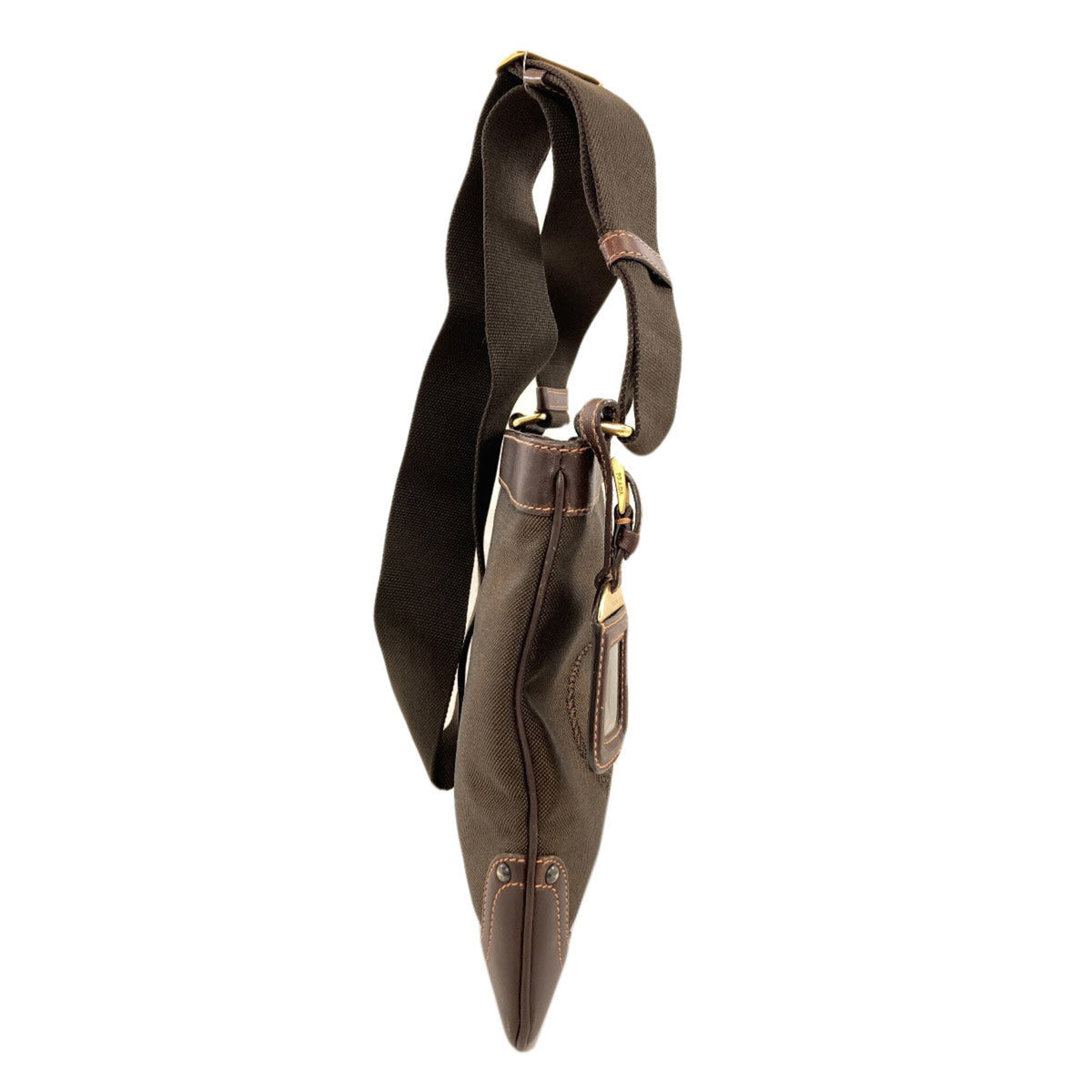 Prada Dark Brown Canvas Leather Shoulder Bag (Pre-Owned)