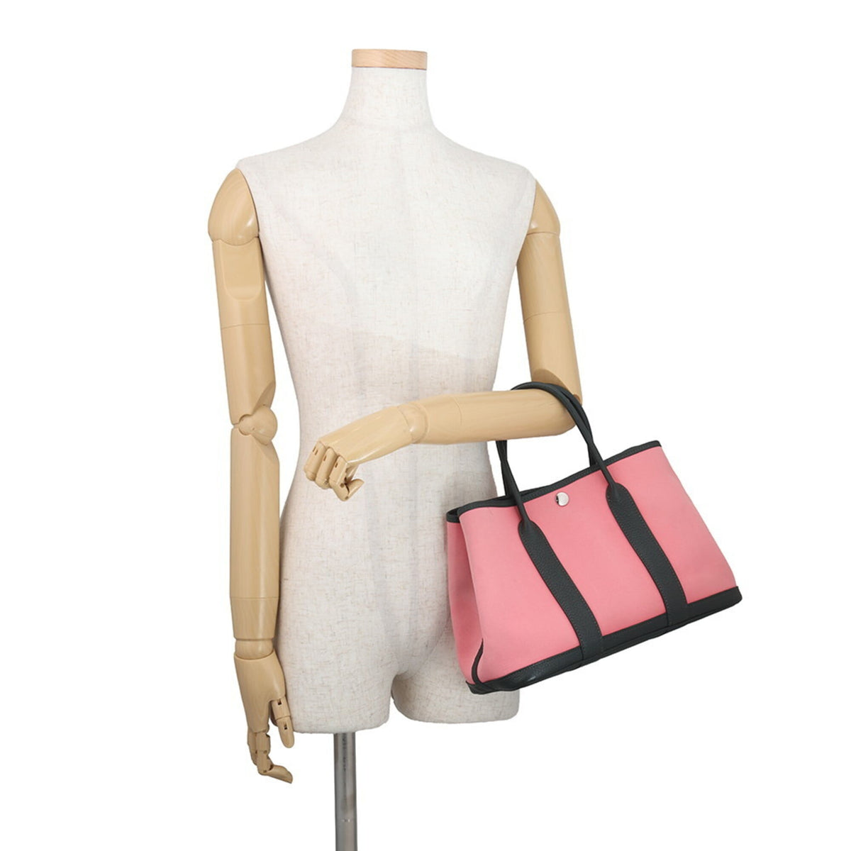 Hermes Rose Azalee Vert Fonce Toile Officier Handbag Tote Bag (Pre-Owned)