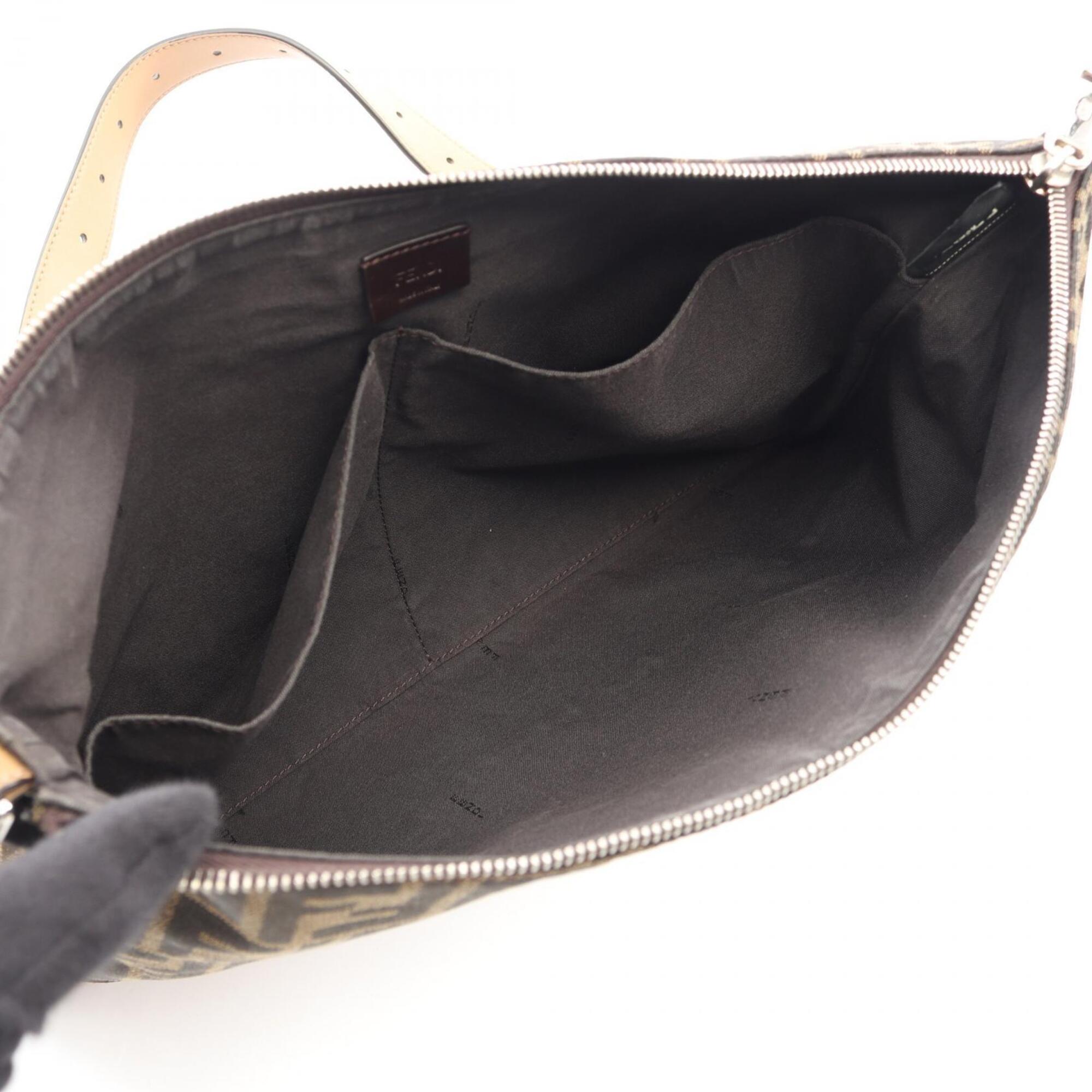 Fendi Beige Brown Leather Canvas Handbag Shoulder Bag (Pre-Owned)