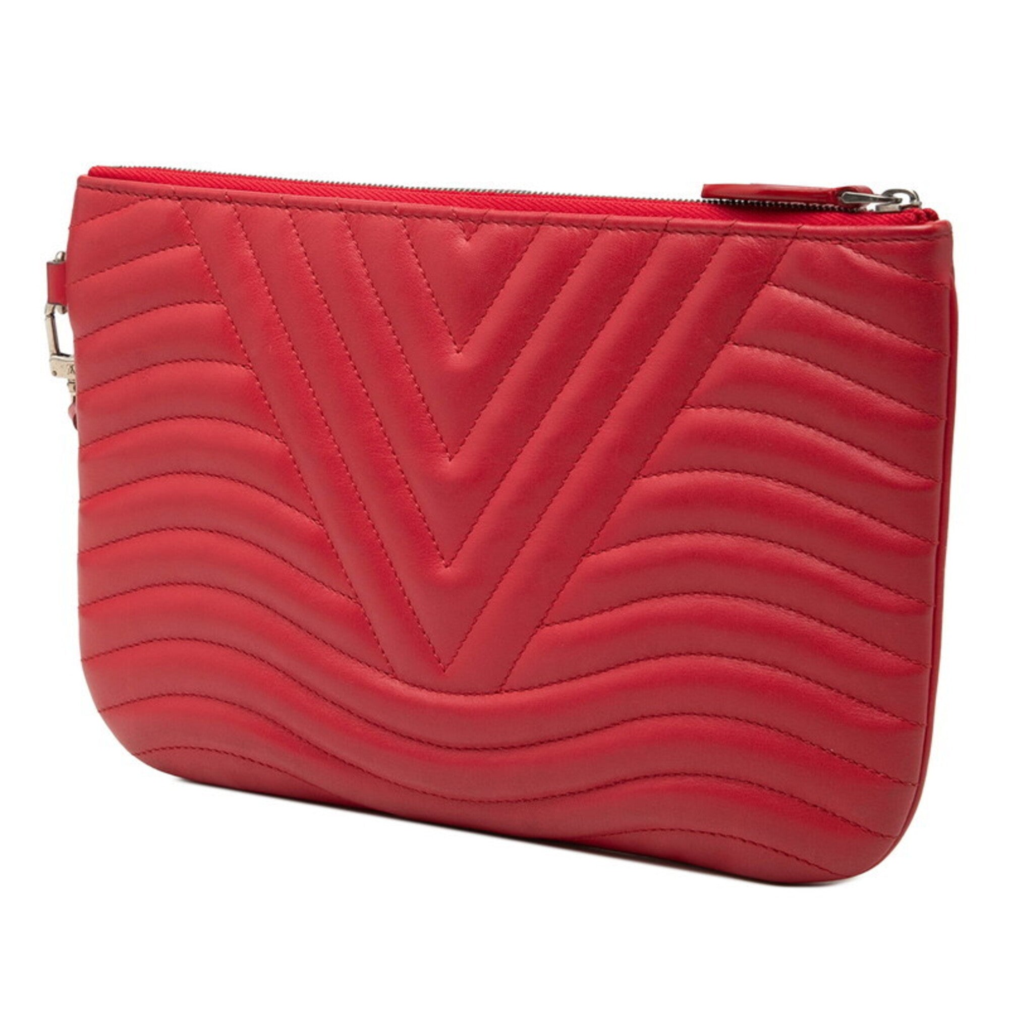 Louis Vuitton Red Color Leather Clutch Bag (Pre-Owned)