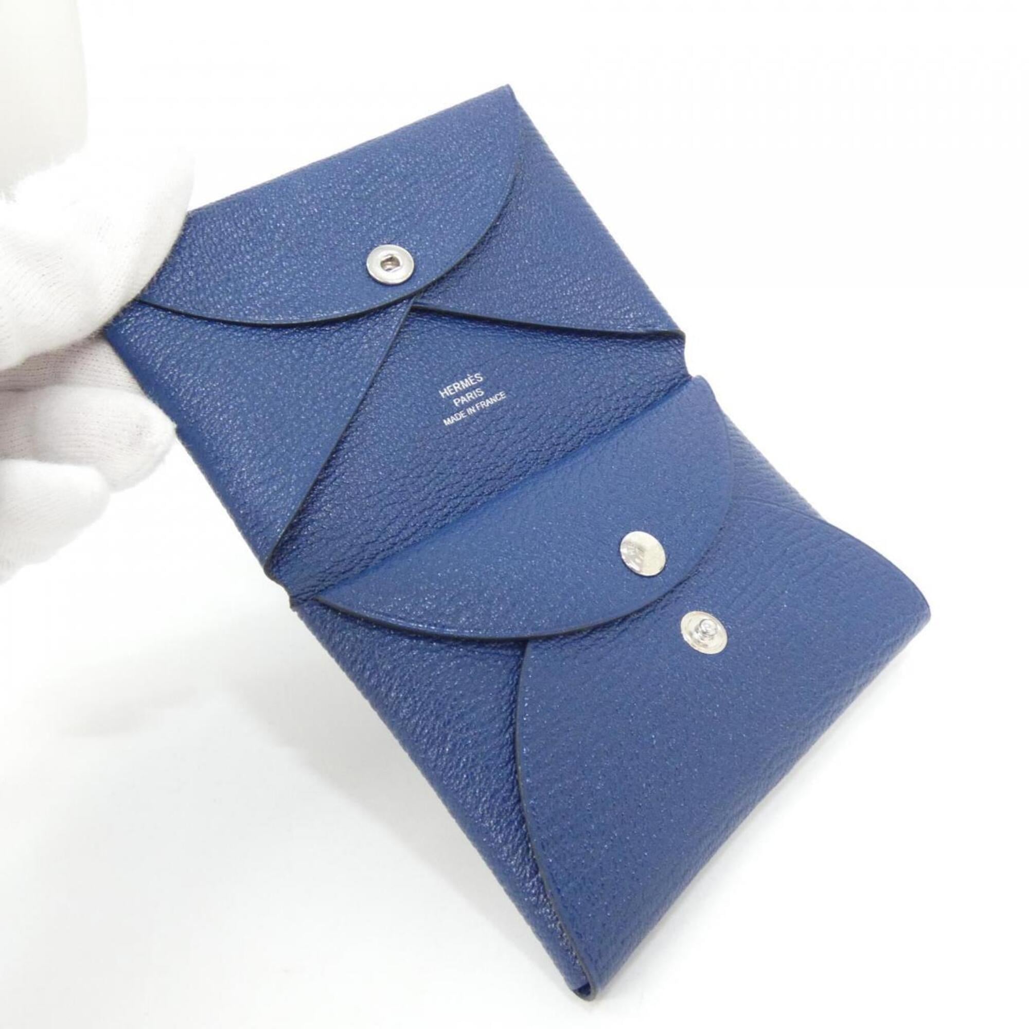 Hermes Blue Navy Chevre Leather Coin Purse/Coin Case (Pre-Owned)