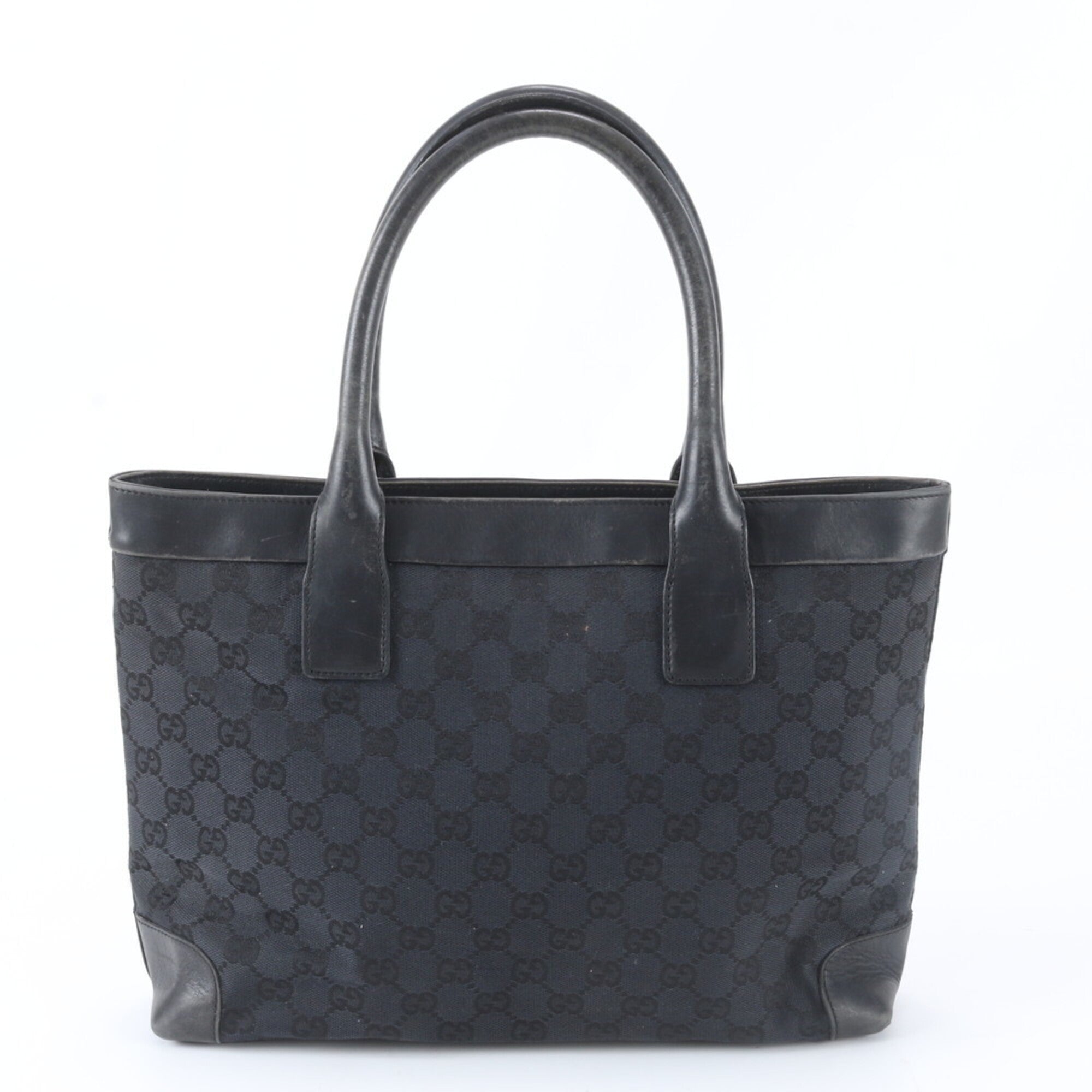 Gucci Gg Canvas Black Leather Gg Canvas Handbag (Pre-Owned)