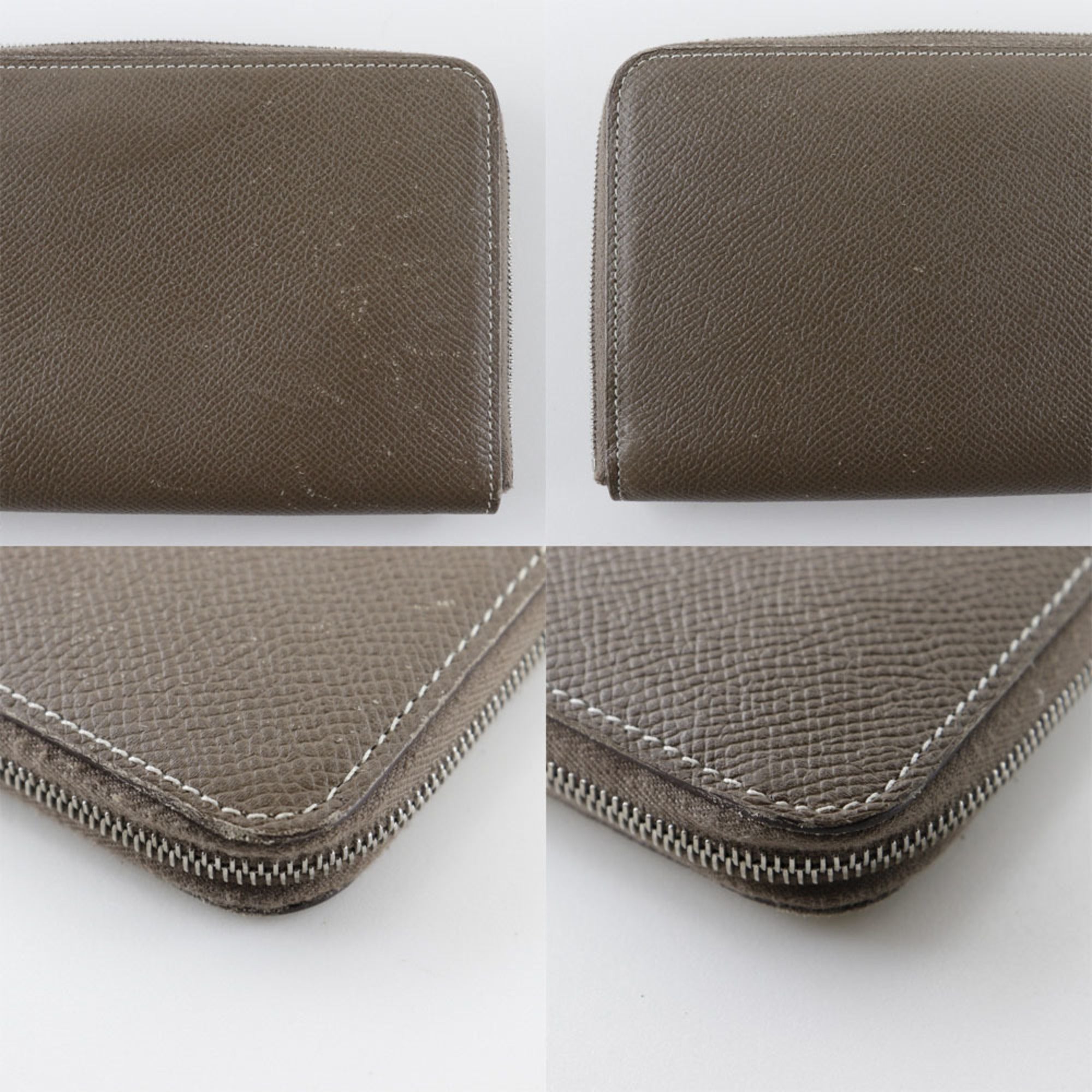 Hermes Etoupe Gray Epsom Leather Silk Long Bill Wallet (Bi-Fold) (Pre-Owned)