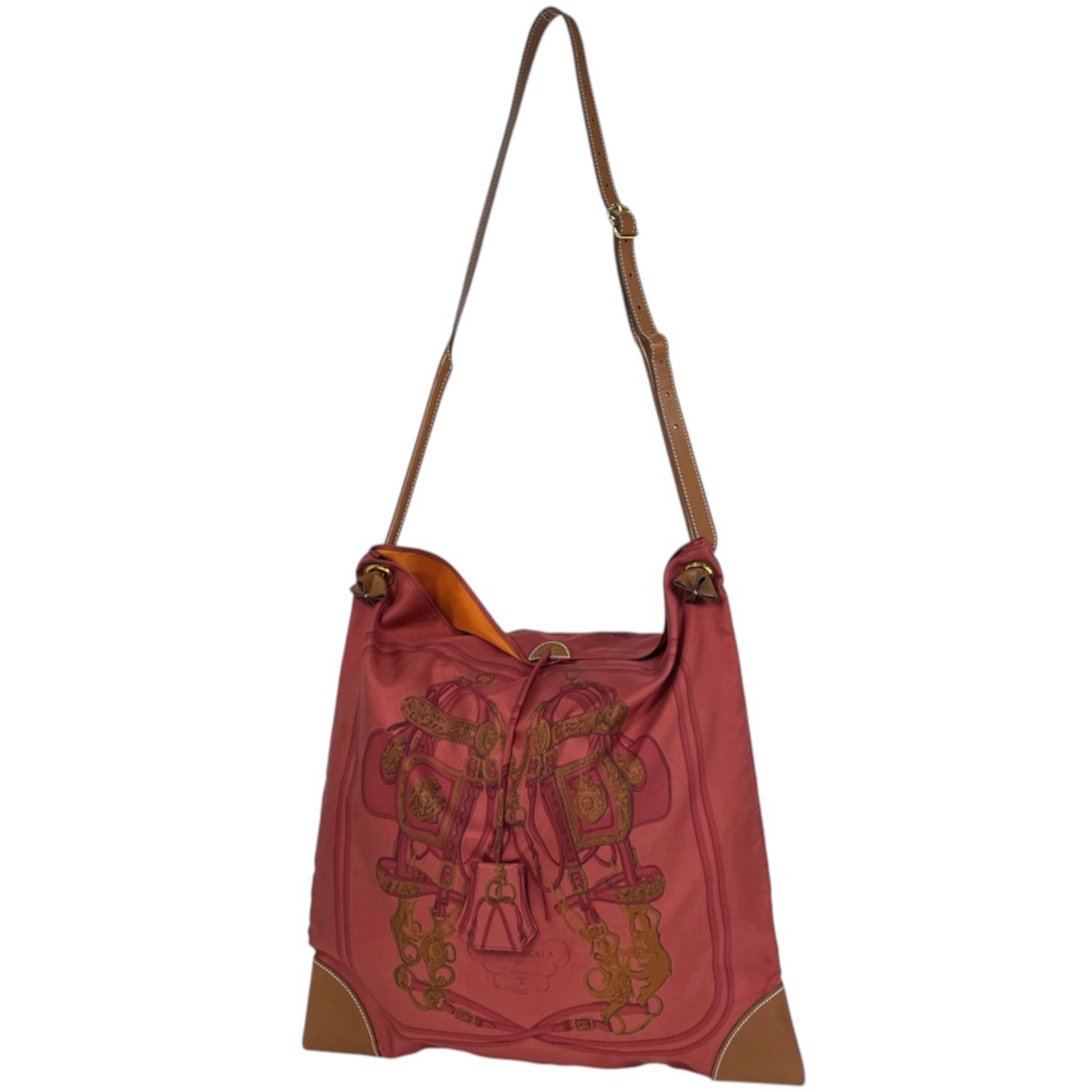 Hermes Red Brown Silk Leather Pouch Shoulder Bag (Pre-Owned)