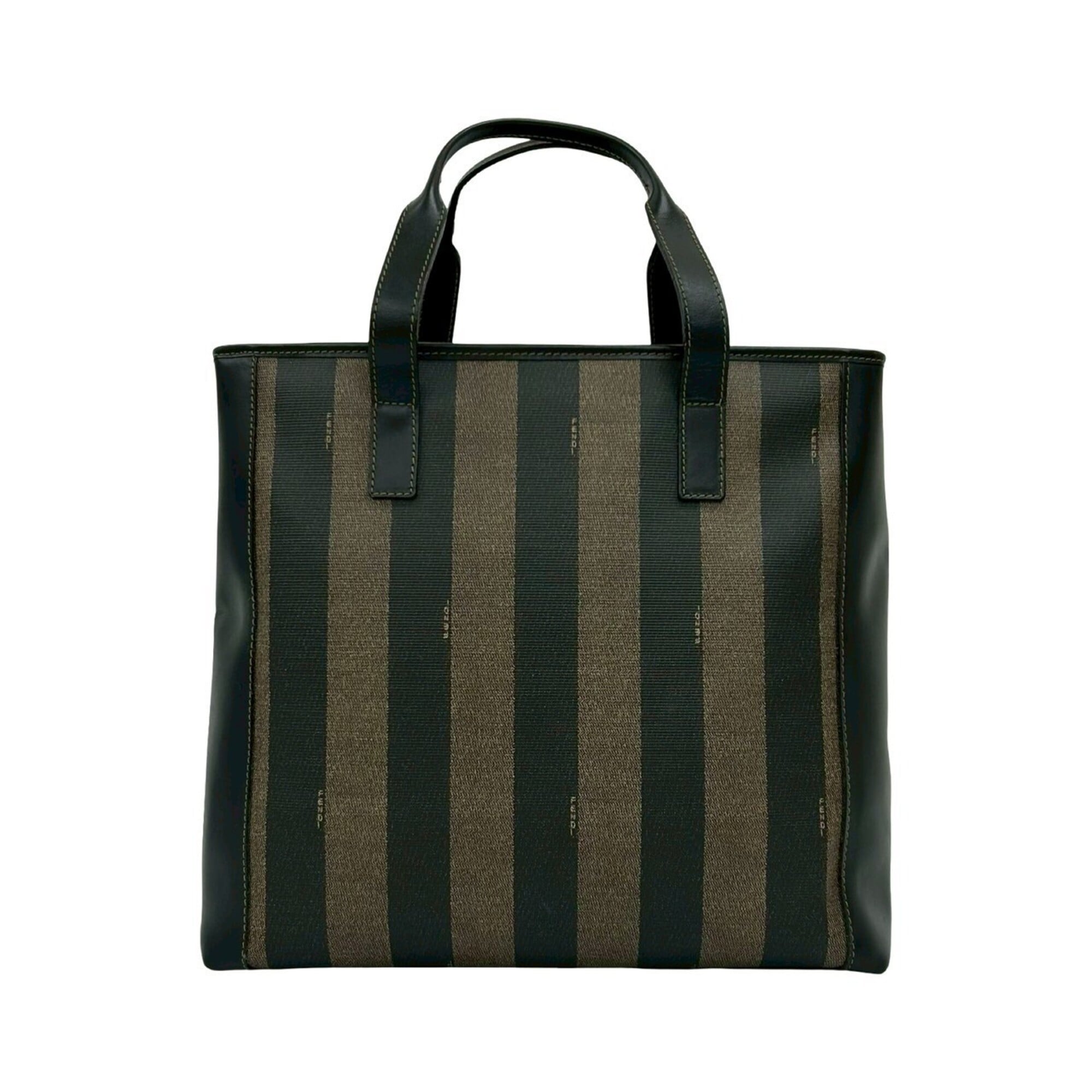Fendi Black Khaki Leather Pvc Handbag Tote Bag (Pre-Owned)