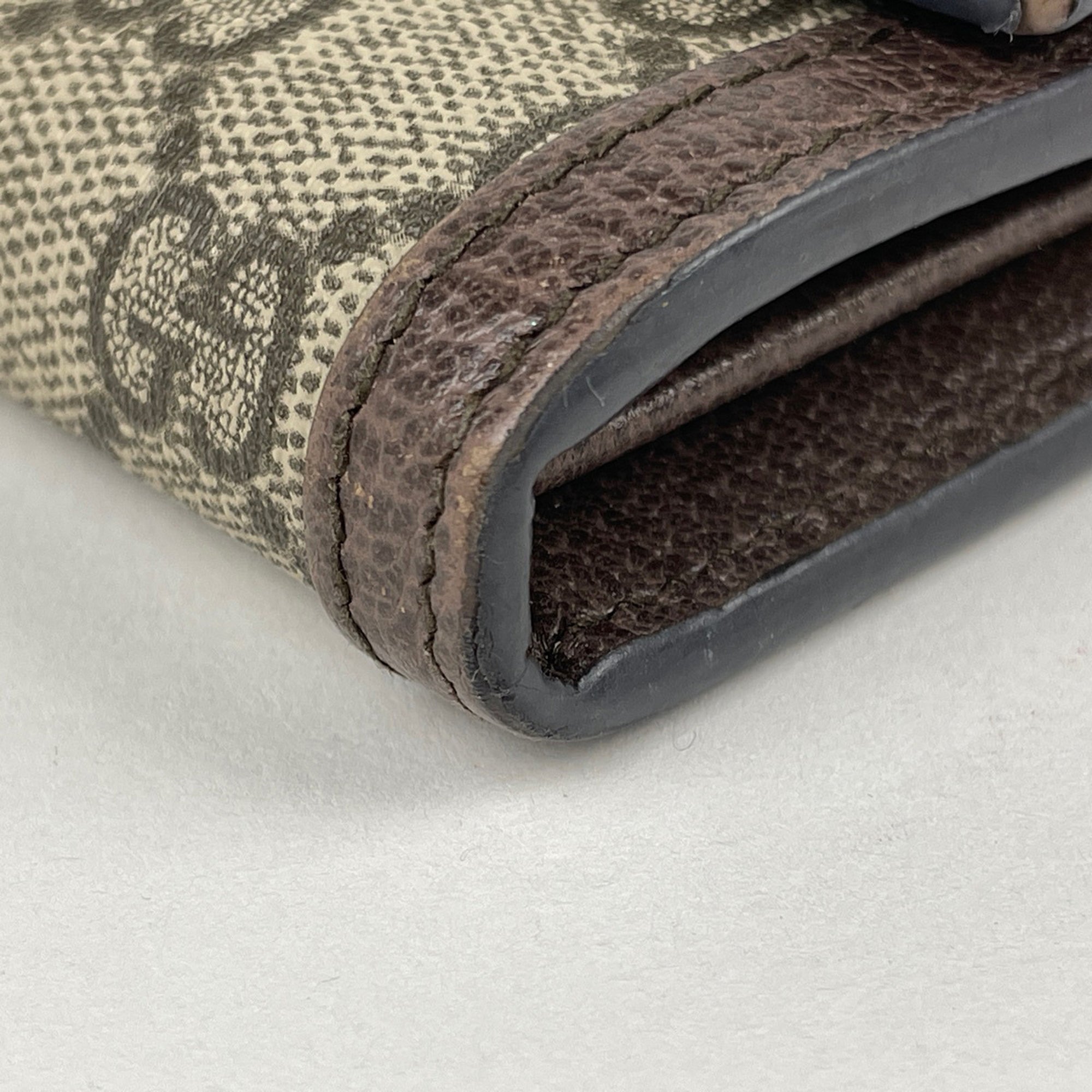 Gucci Beige Green Red Color Coated Canvas Long Wallet (Tri-Fold) (Pre-Owned)