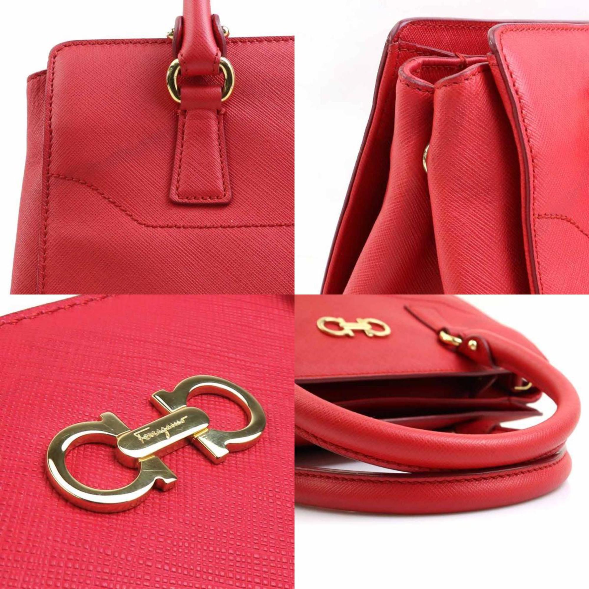 Salvatore Ferragamo Red Color Leather Handbag Shoulder Bag (Pre-Owned)