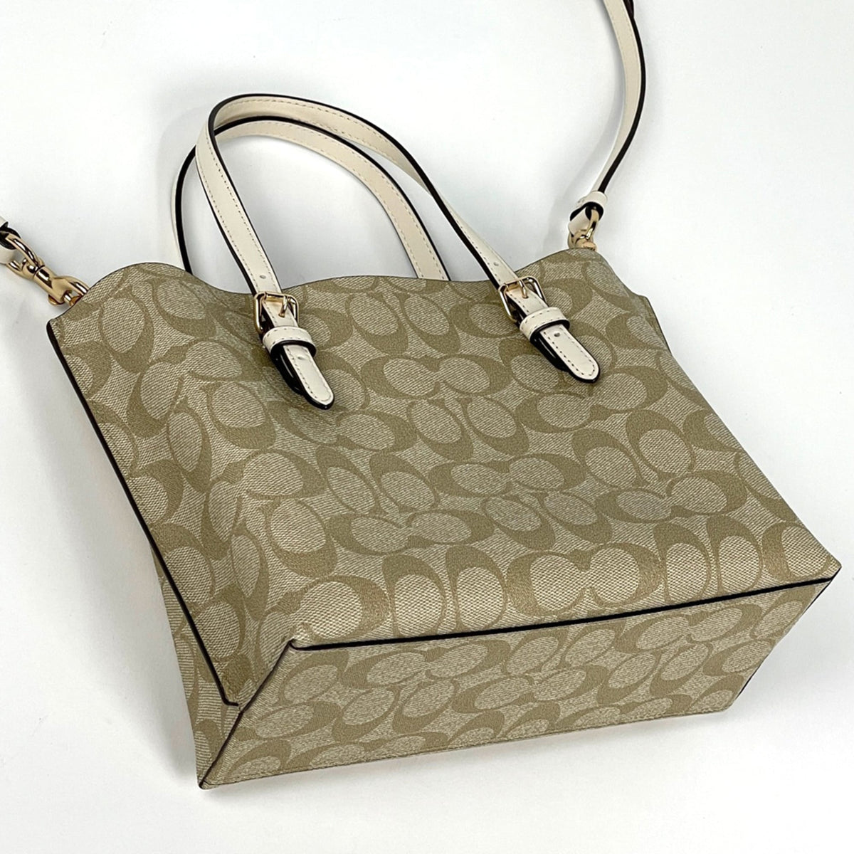 Coach Beige White Coated Canvas Leather Handbag (Pre-Owned)