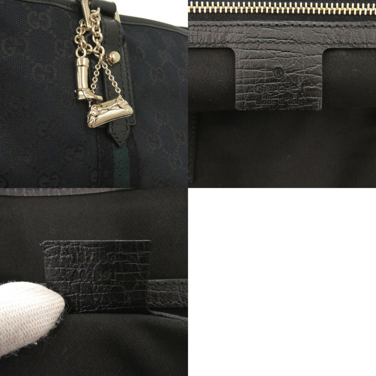 Gucci Black Green Canvas Tote Bag (Pre-Owned)