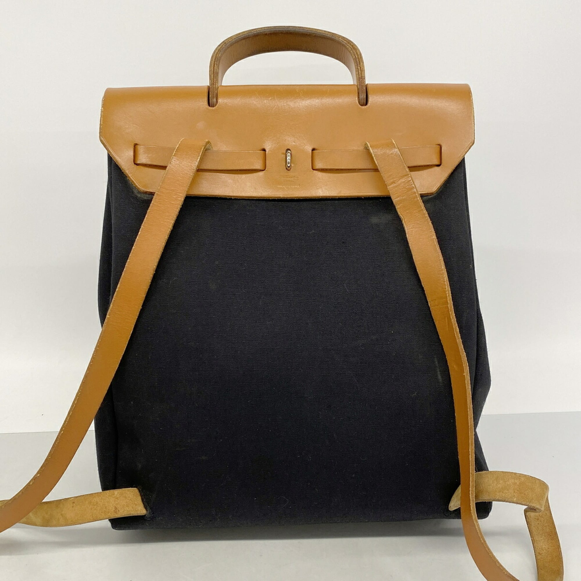 Hermes Black Natural Toile Officier Backpack (Pre-Owned)