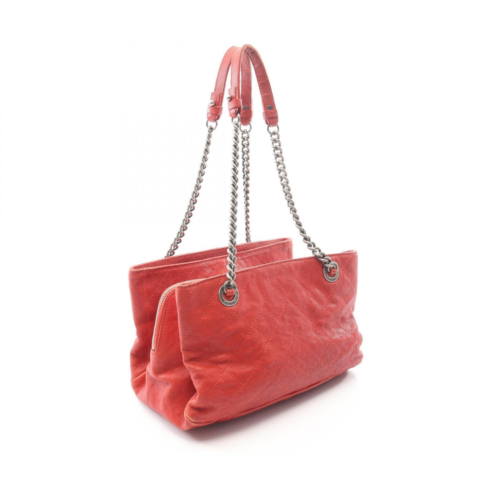 Chanel Red Color Grained Calfskin Handbag Tote Bag (Pre-Owned)
