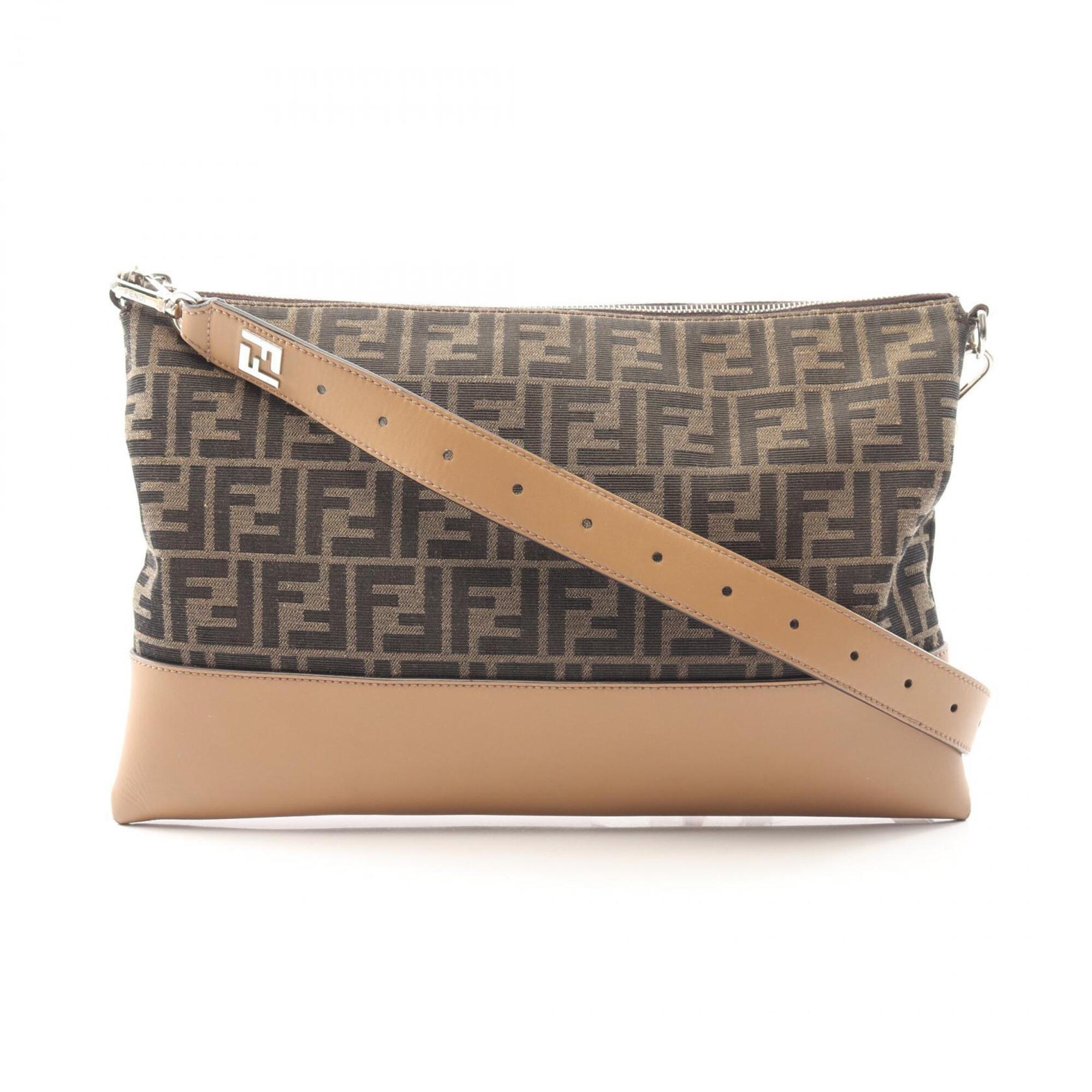 Fendi Beige Brown Leather Canvas Handbag Shoulder Bag (Pre-Owned)