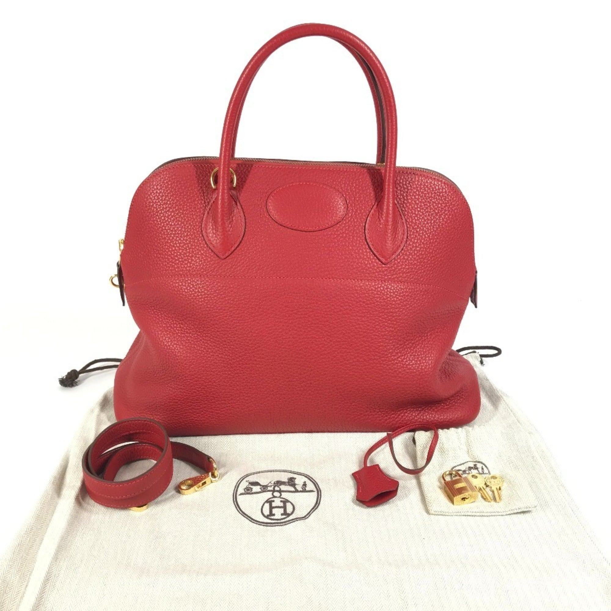 Hermes Red Color Taurillon Clemence Leather Handbag Tote Bag (Pre-Owned)
