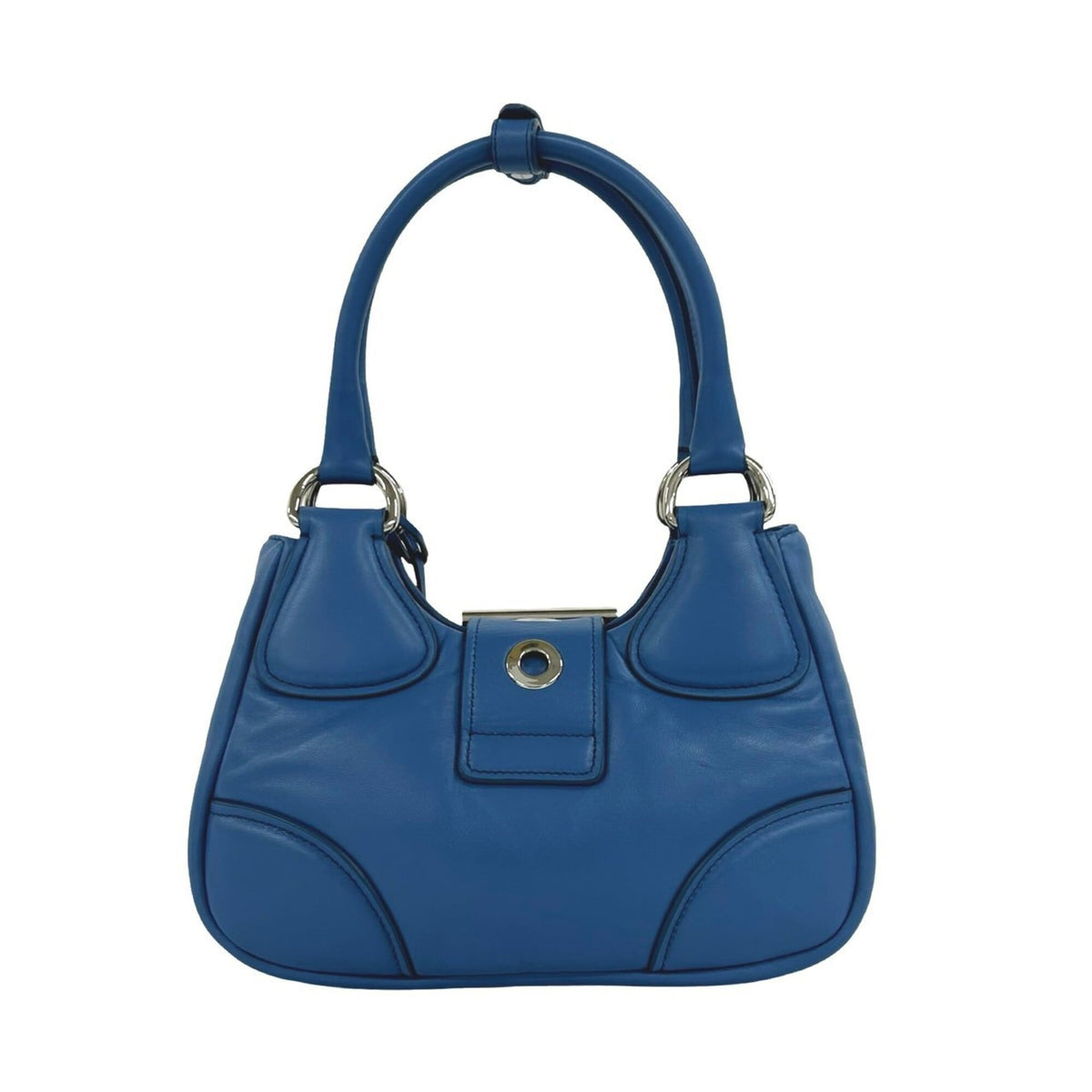 Prada Blue Leather Handbag Pochette Shoulder Bag (Pre-Owned)