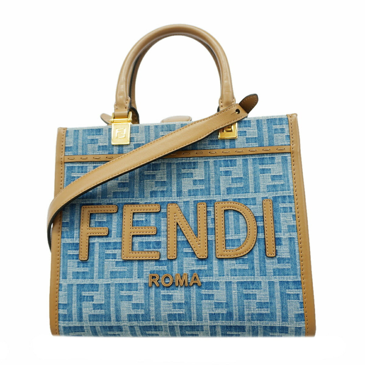 Fendi Blue Brown Denim Tote Bag (Pre-Owned)