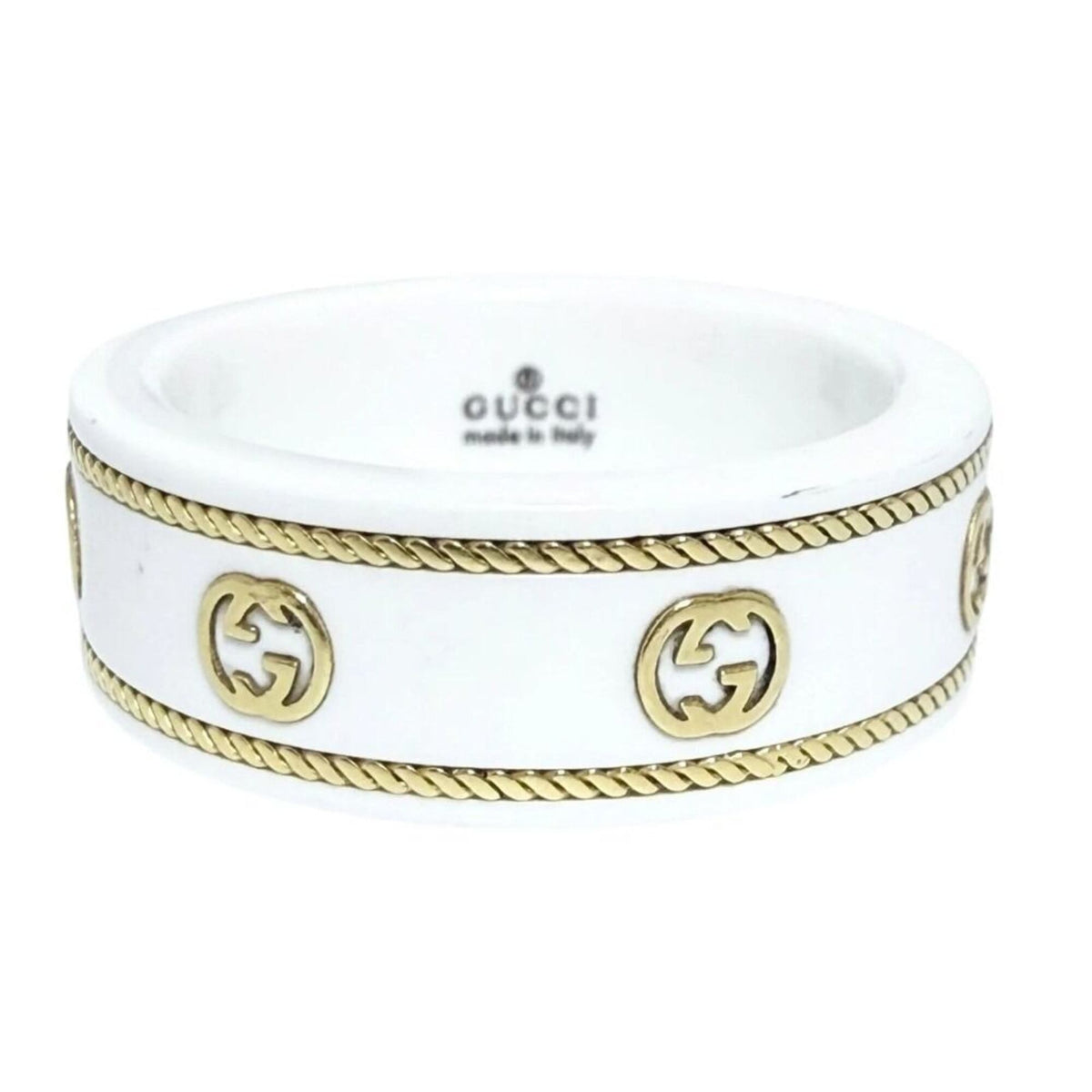 Gucci Gold White Yellow Gold (18K) Ceramic Band Ring (Pre-Owned)