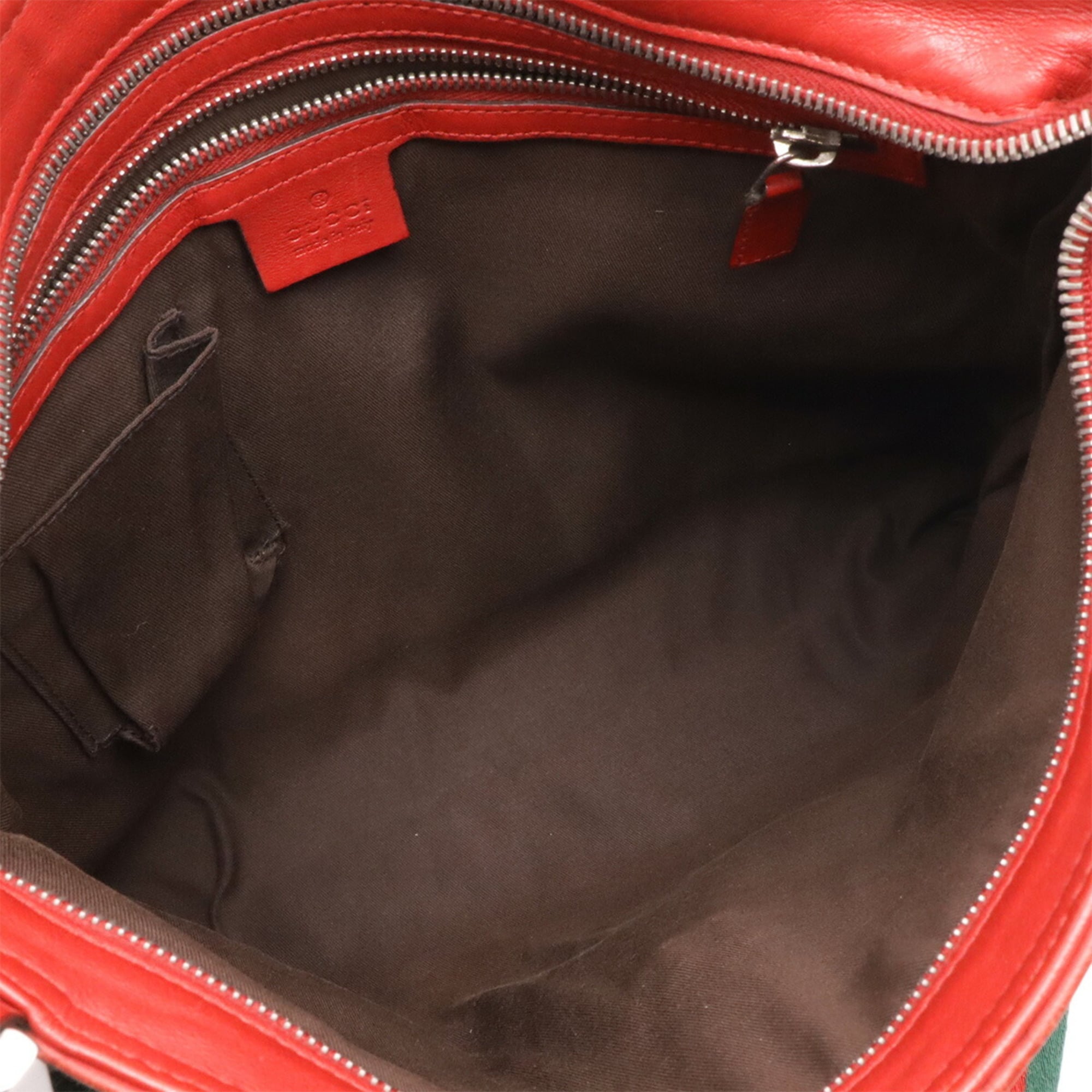 Gucci Red Color Leather Canvas Messenger Bag Shoulder Bag (Pre-Owned)