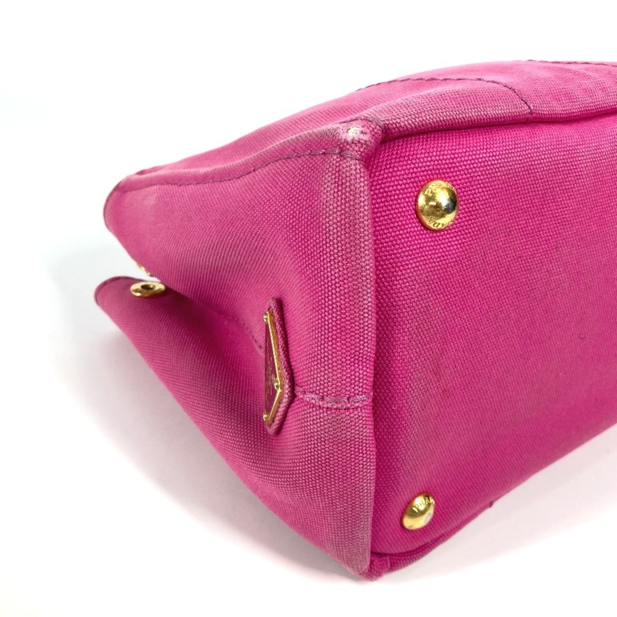 Prada Pink White Canvas Handbag Tote Bag (Pre-Owned)