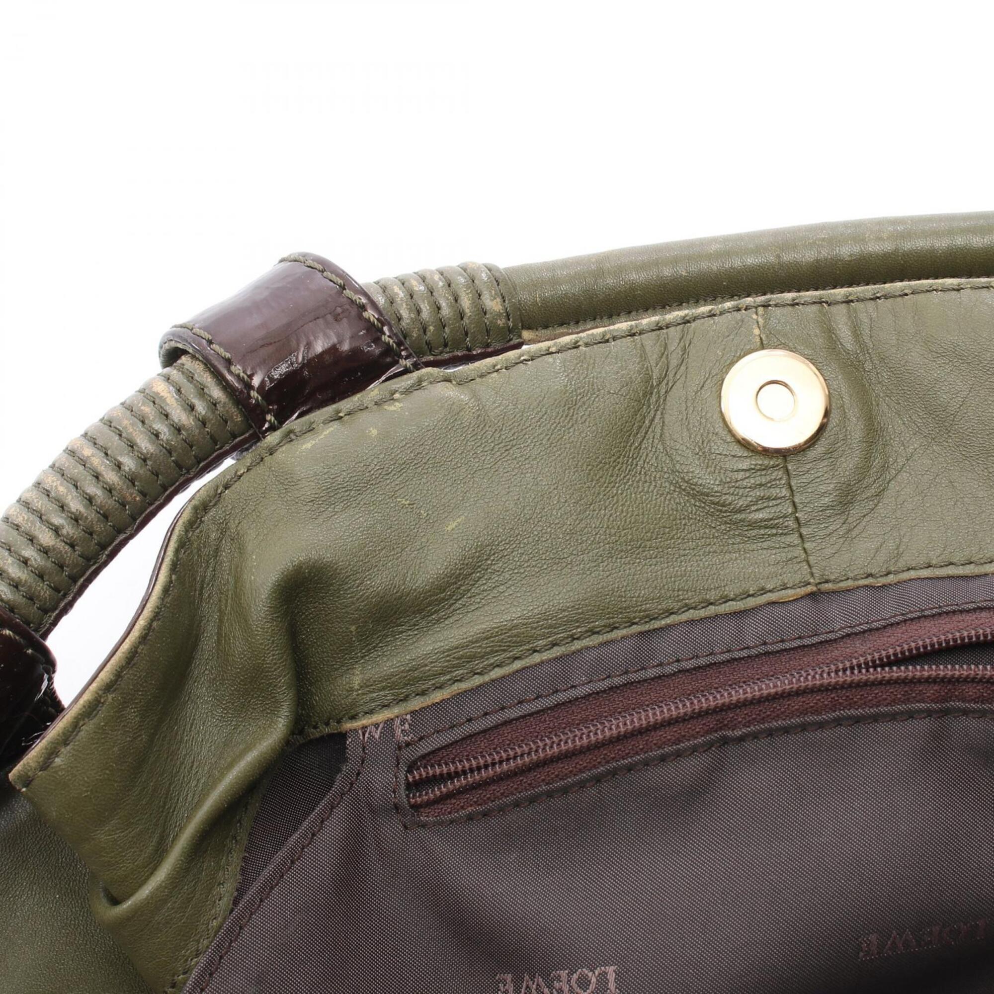 Loewe Brown Khaki Coated Canvas Leather Handbag (Pre-Owned)