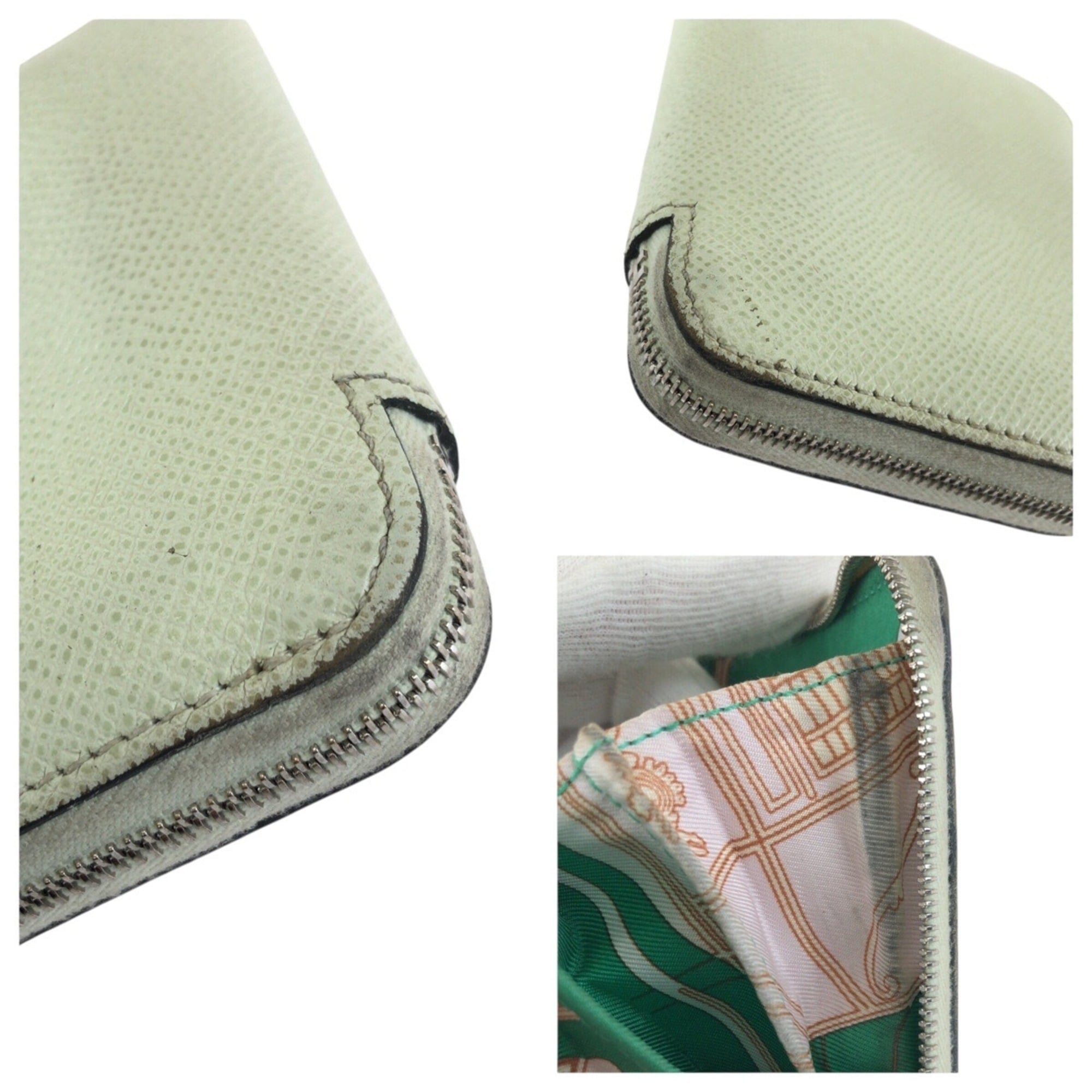 Hermes Light Green Epsom Leather Silk Coin Purse/Coin Case (Pre-Owned)