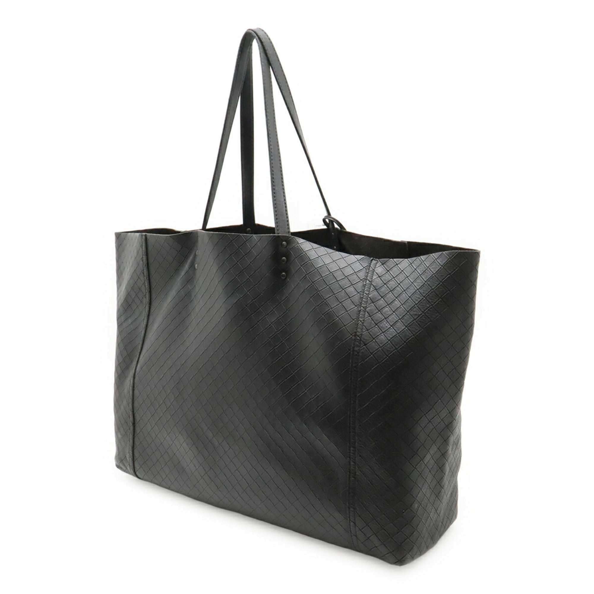 Bottega Veneta Intrecciomirage Black Leather Shoulder Bag Tote Bag (Pre-Owned)