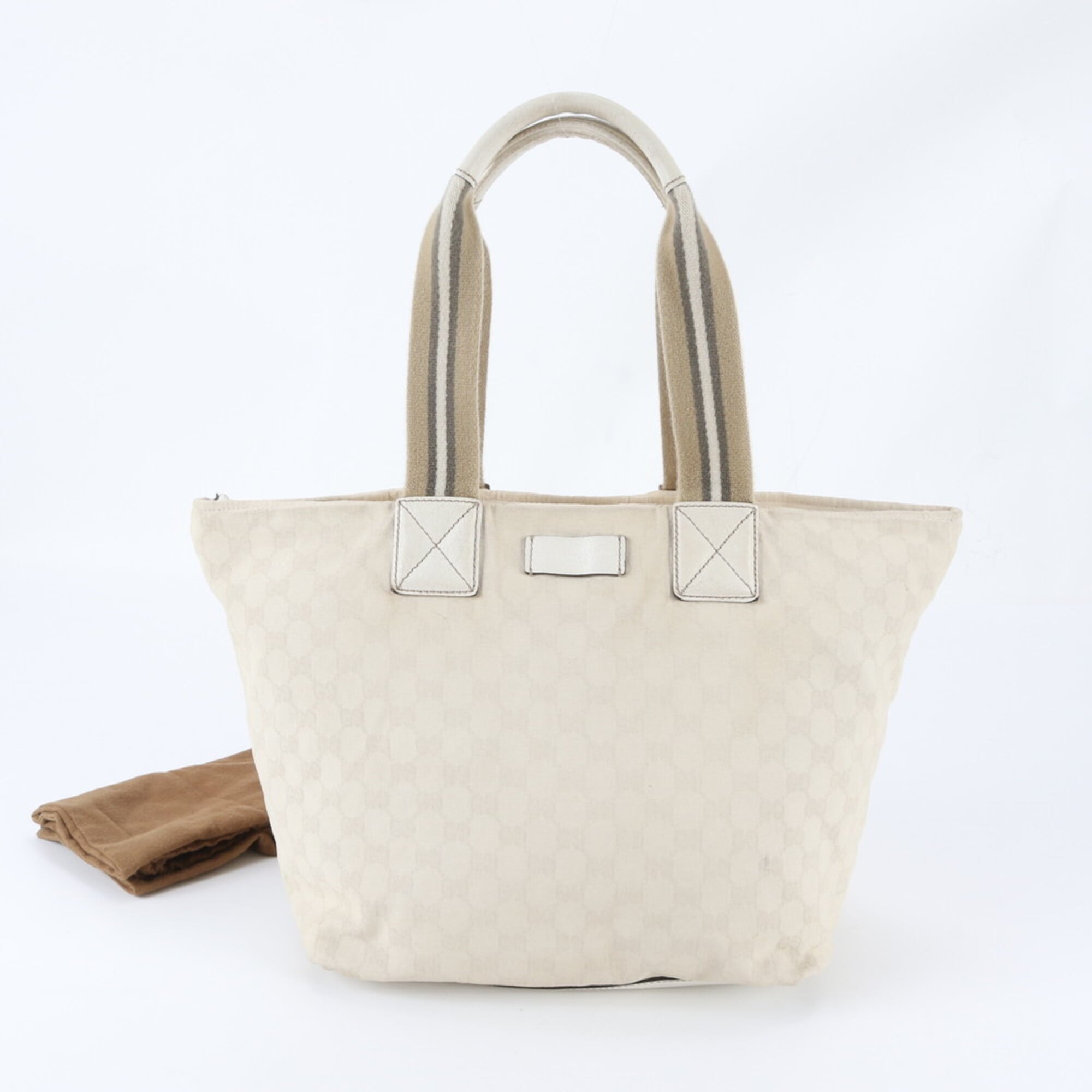 Gucci Beige White Gg Canvas Handbag Tote Bag (Pre-Owned)