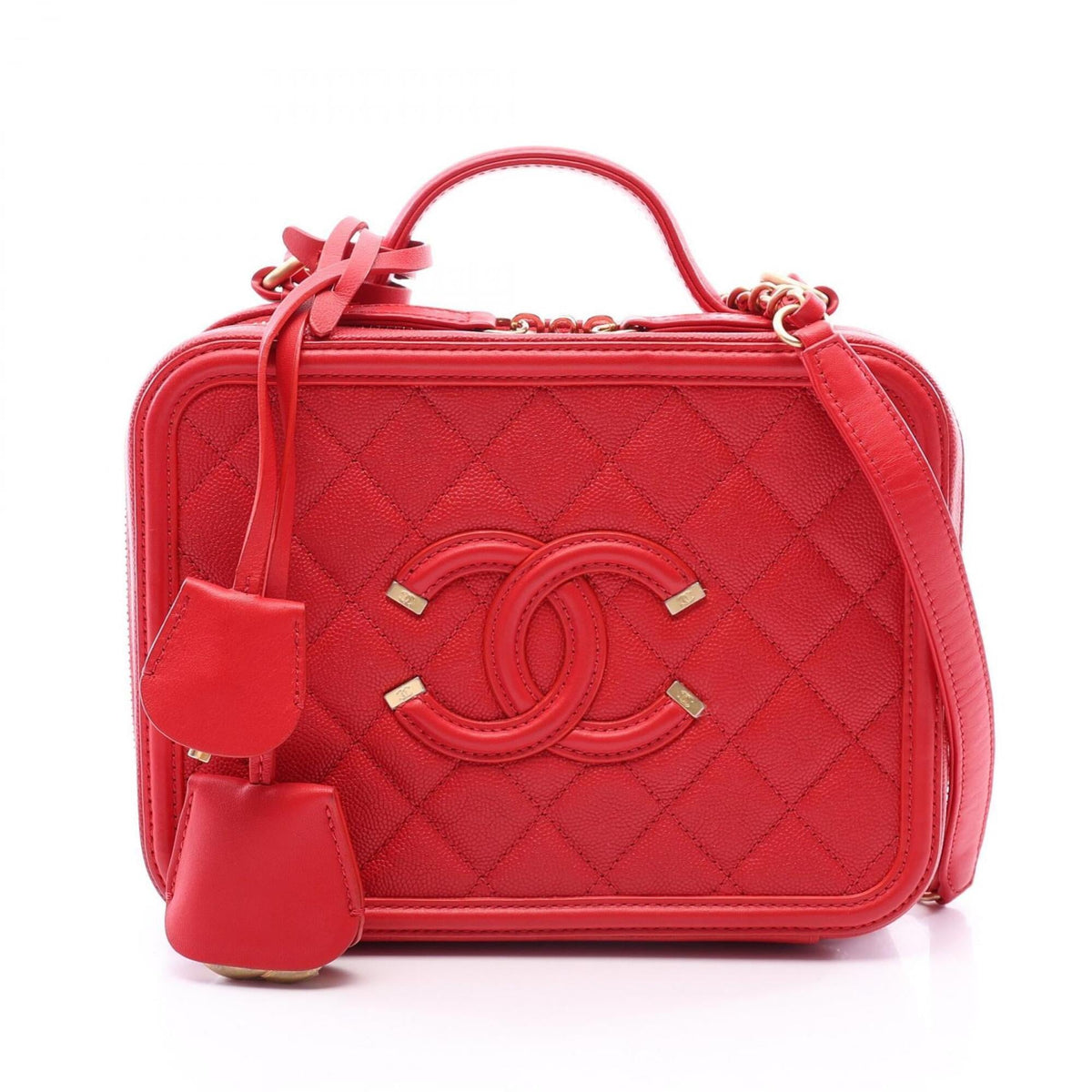 Chanel Red Color Grained Calfskin Handbag Shoulder Bag Vanity Bag (Pre-Owned)