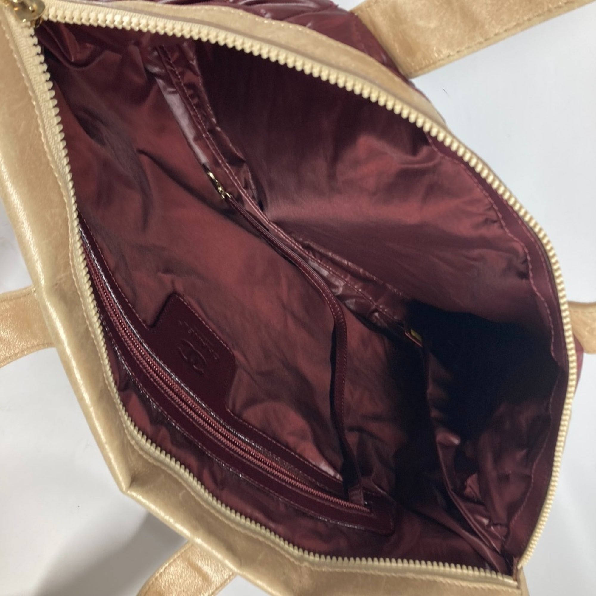 Chanel Coco Cocoon Beige Wine Nylon Leather Shoulder Bag Tote Bag (Pre-Owned)